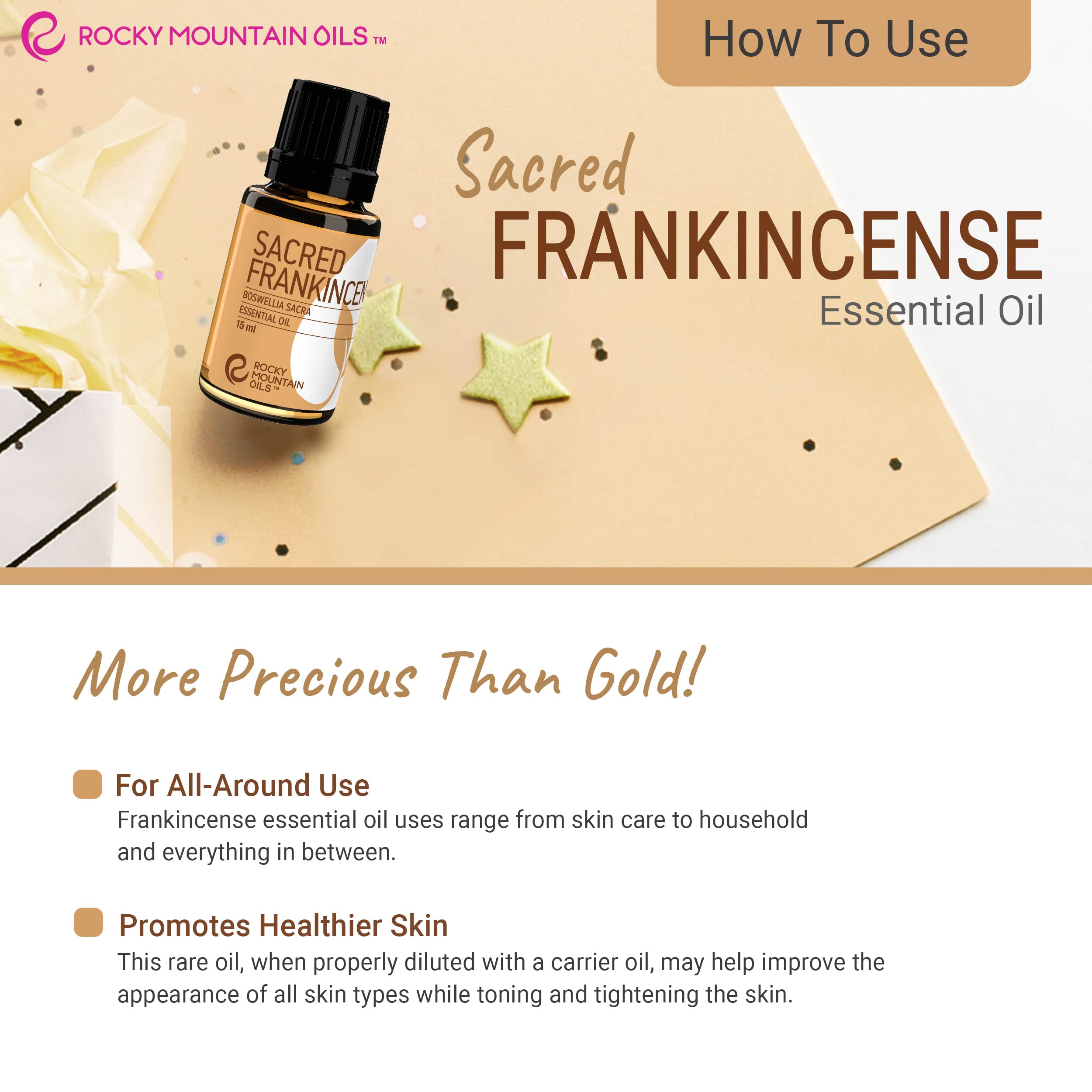 Rocky Mountain Oils Sacred Frankincense Essential Oil - 100% Pure Aromatherapy Oil for Diffusers, Massage Therapy, Skin Care & Home Use - 15ml Bottle | Perfect for Relaxation, Meditation & Natural Cleaning