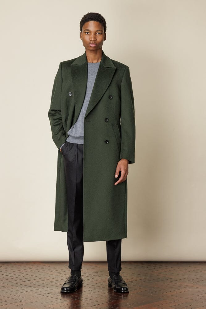 Stylish Double Breasted Long Wool Coat in Olive Green - Perfect for Fall & Winter Fashion, Office Wear, and Formal Occasions