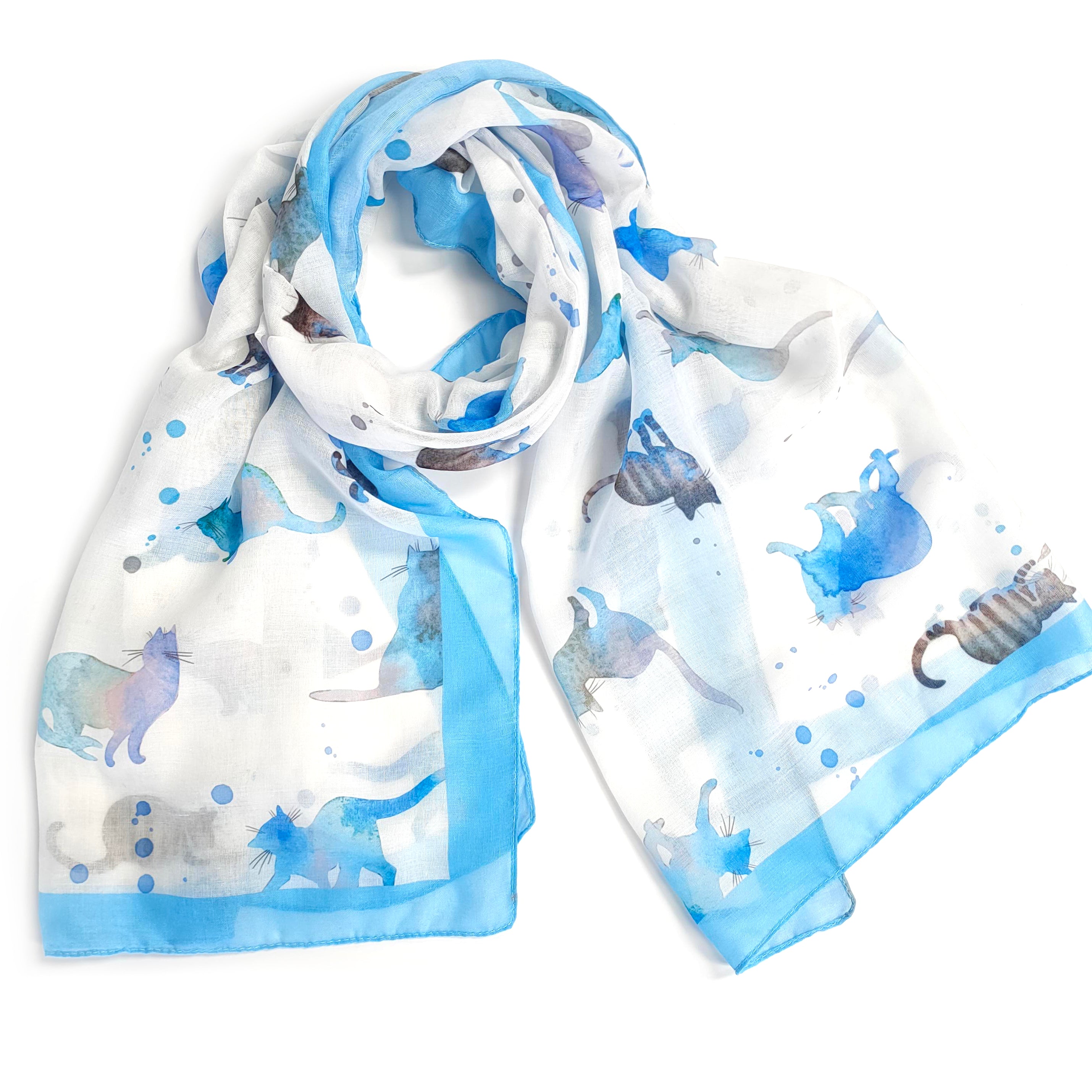 Blue Watercolor Cat Scarf - 50x180cm Soft Fashion Accessory for Women | Perfect Gift for Cat Lovers, Office Wear & Winter Outfits