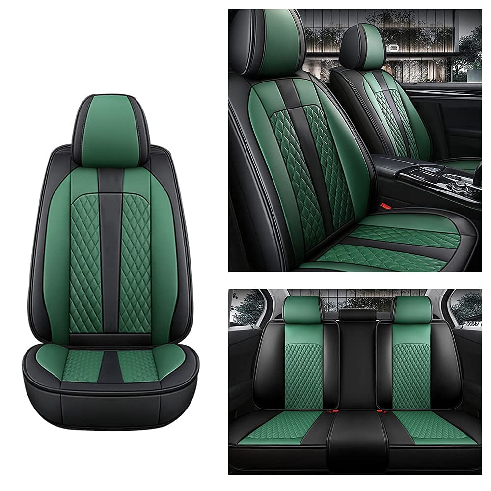 Premium PU Leather Car Seat Covers Full Set (5 Seats) - Universal Fit for Smart Forfour & Most Vehicles - Black & Green Design - Waterproof & Comfortable Seat Protection - Perfect for Daily Commute, Road Trips & Family Travel