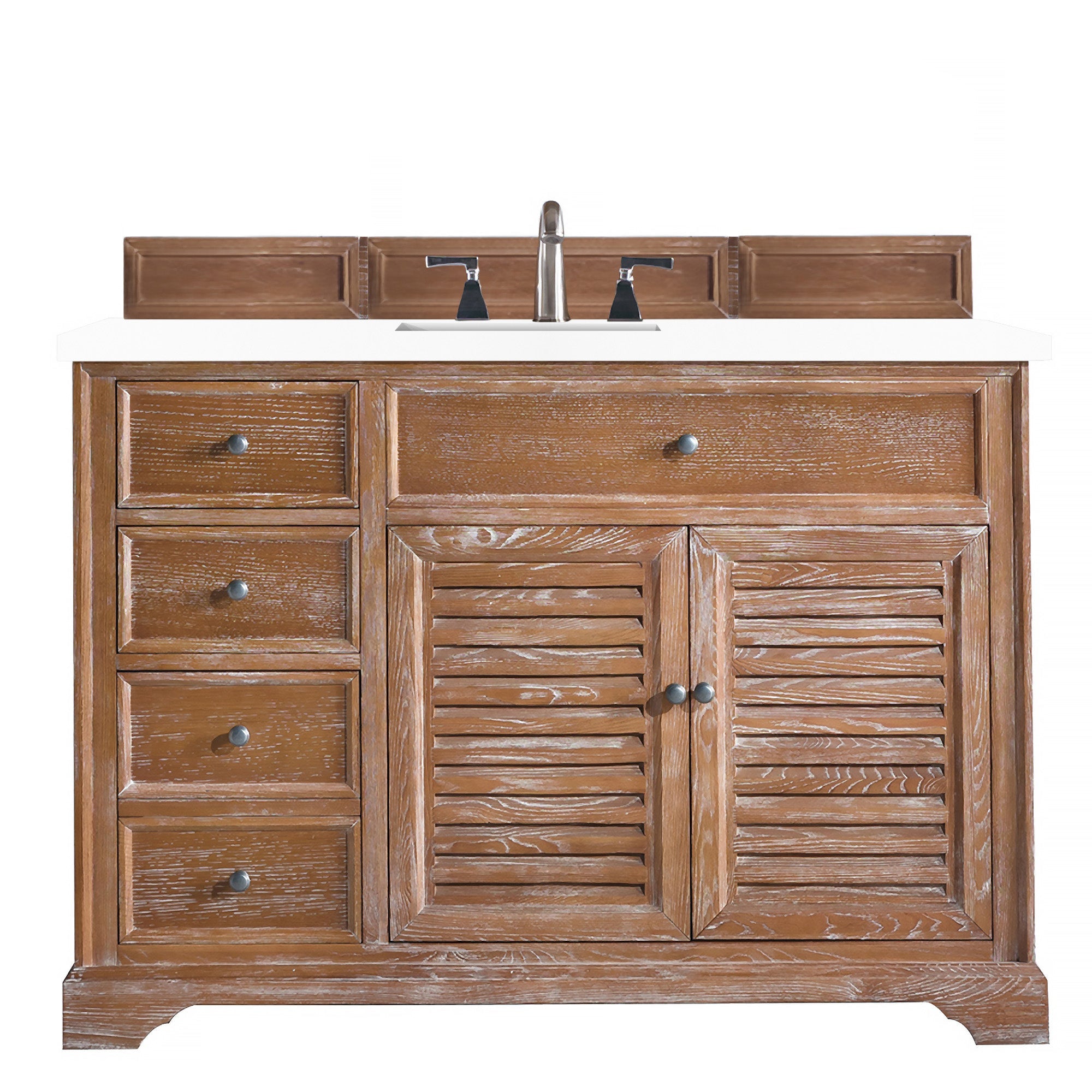 Savannah 48 Inch Single Bathroom Vanity Cabinet in Driftwood Finish with 3CM Classic White Quartz Countertop - Perfect for Modern Master Bathrooms & Guest Powder Rooms