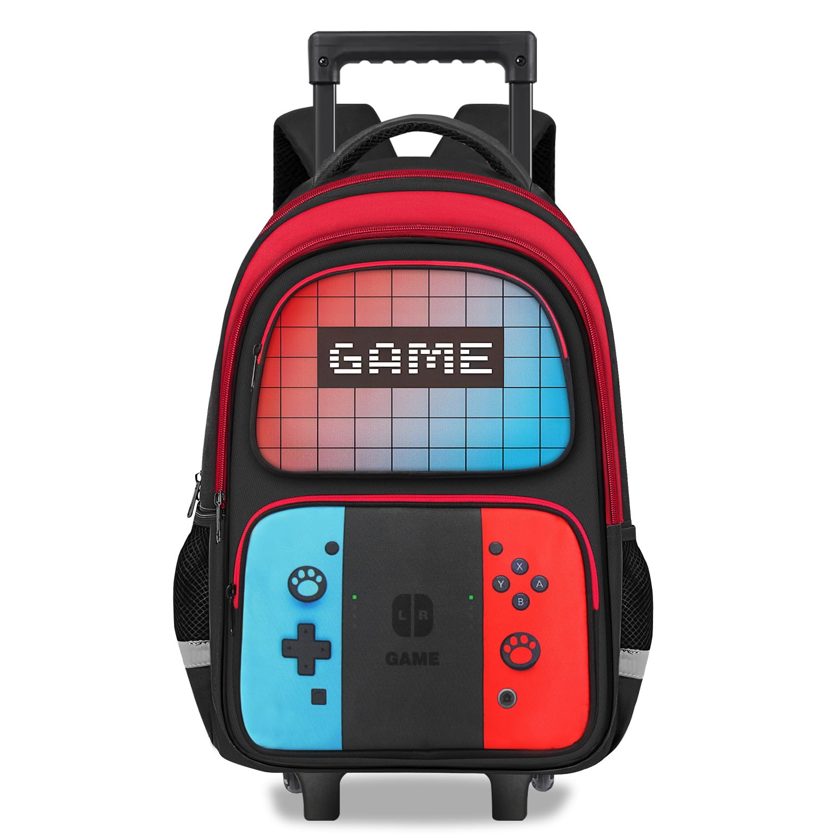 Gamer Kids Rolling Backpack with Wheels for Boys Aged 6-18 - Lightweight Wheeled School Bookbag for Elementary & Middle School Students - Durable Travel Backpack for School, Gaming Conventions & Daily Commute
