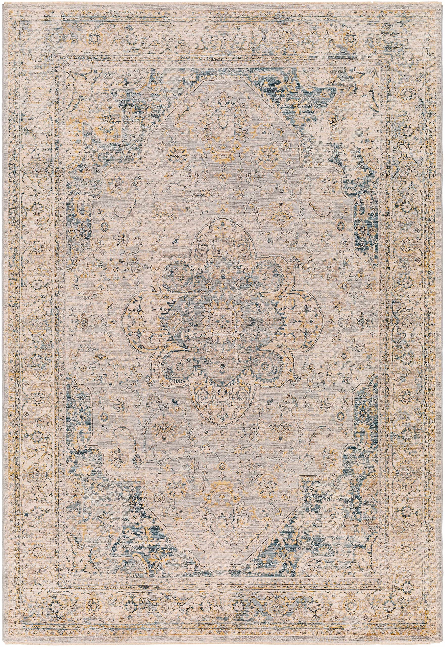 Hauteloom Tuganay Traditional Beige Blue Gray 2' x 3' Area Rug for Living Room Bedroom - Soft Non-Slip Floor Carpet for Home Decor, Cozy Comfort Underfoot