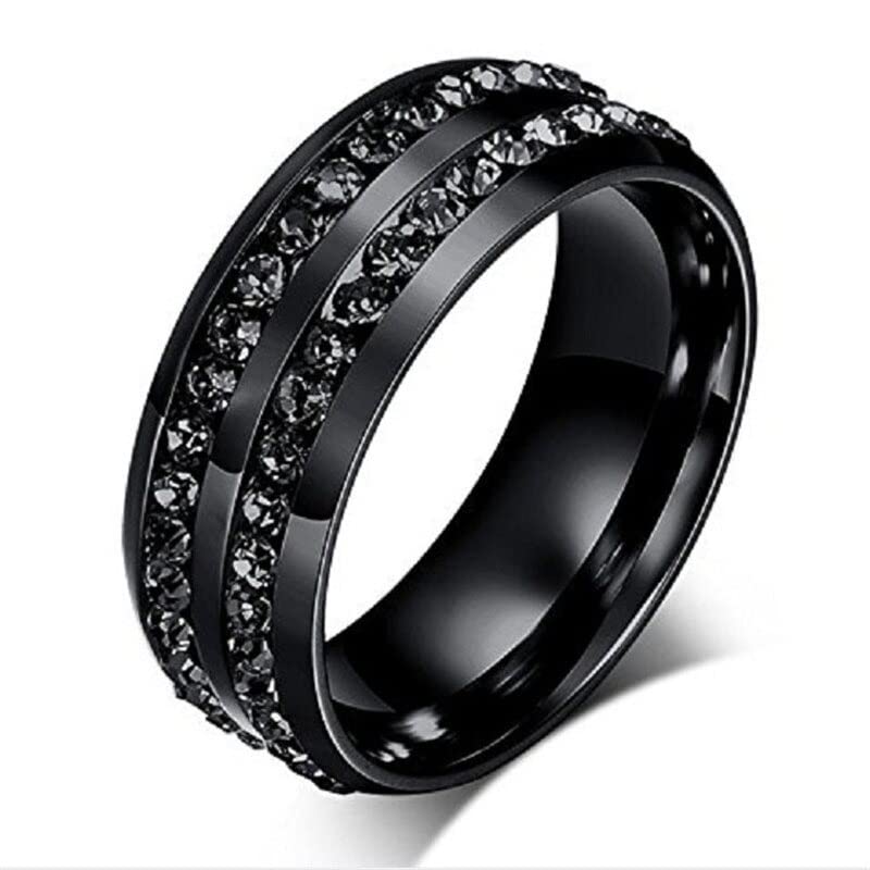 Black Double Row Crystal Stone Engagement Ring for Women - Elegant Wedding, Proposal, Anniversary Gift
