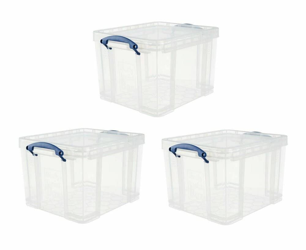 Really Useful Plastic Storage Box Bonus Pack - 3x35 Litre Clear Storage Containers for Home, Office & Organizing