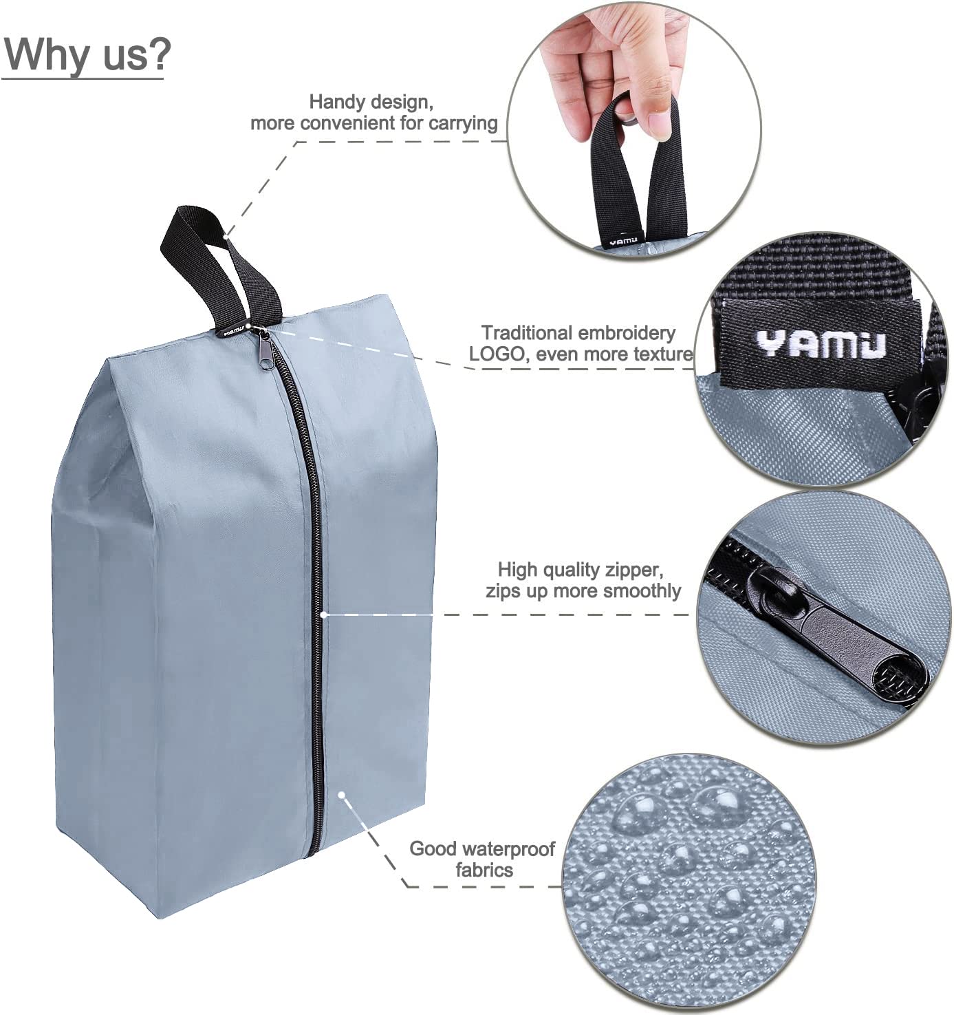YAMIU 4-Pack Waterproof Nylon Travel Shoe Bags with Zipper for Men & Women - Grey | Perfect for Gym, Business Trips & Vacation Packing Organization