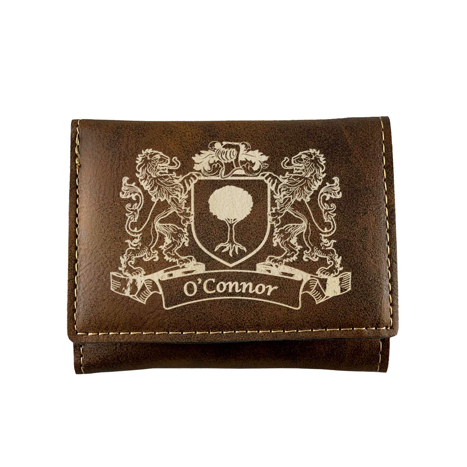 O'Connor Irish Coat of Arms Genuine Leather Wallet - Handcrafted Rustic Bifold Wallet for Men, Perfect for St. Patrick's Day Gifts & Irish Heritage Pride