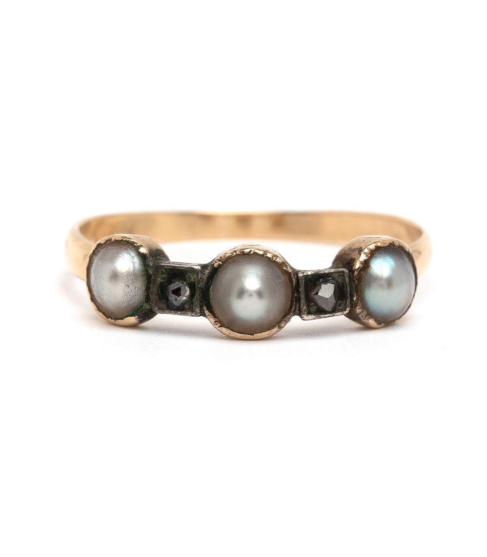 Vintage Pearl and Diamond Stacking Ring - Elegant Wedding Band, Anniversary Gift for Her - Perfect for Stacking, Layering, and Special Occasions