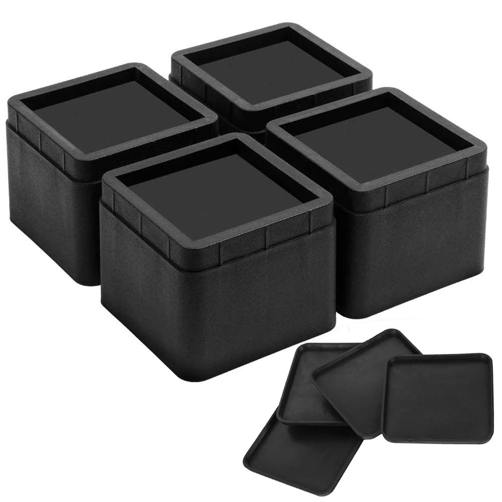 VIVIJASON 3 Inch Heavy Duty Bed Risers - Stackable Furniture Lifts with Non-Slip Pads for Beds, Sofas, Couches, Tables & Chairs - Set of 4 Black Square Risers - Perfect for Dorm Rooms, Small Apartments & Home Organization