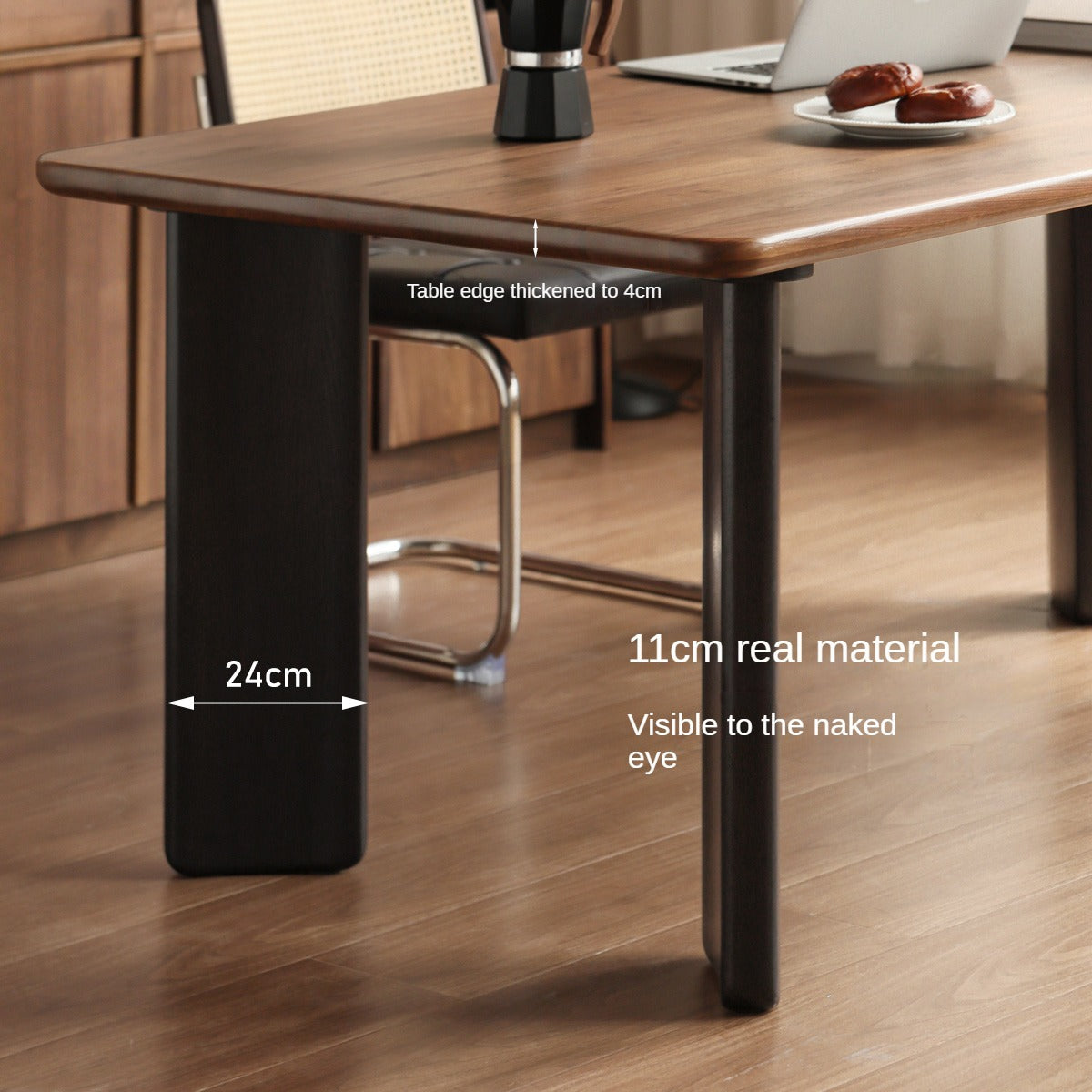 Premium Black Walnut Solid Wood Rectangular Dining Table - Modern Luxury Design for Dining Room, Kitchen, and Home Decor