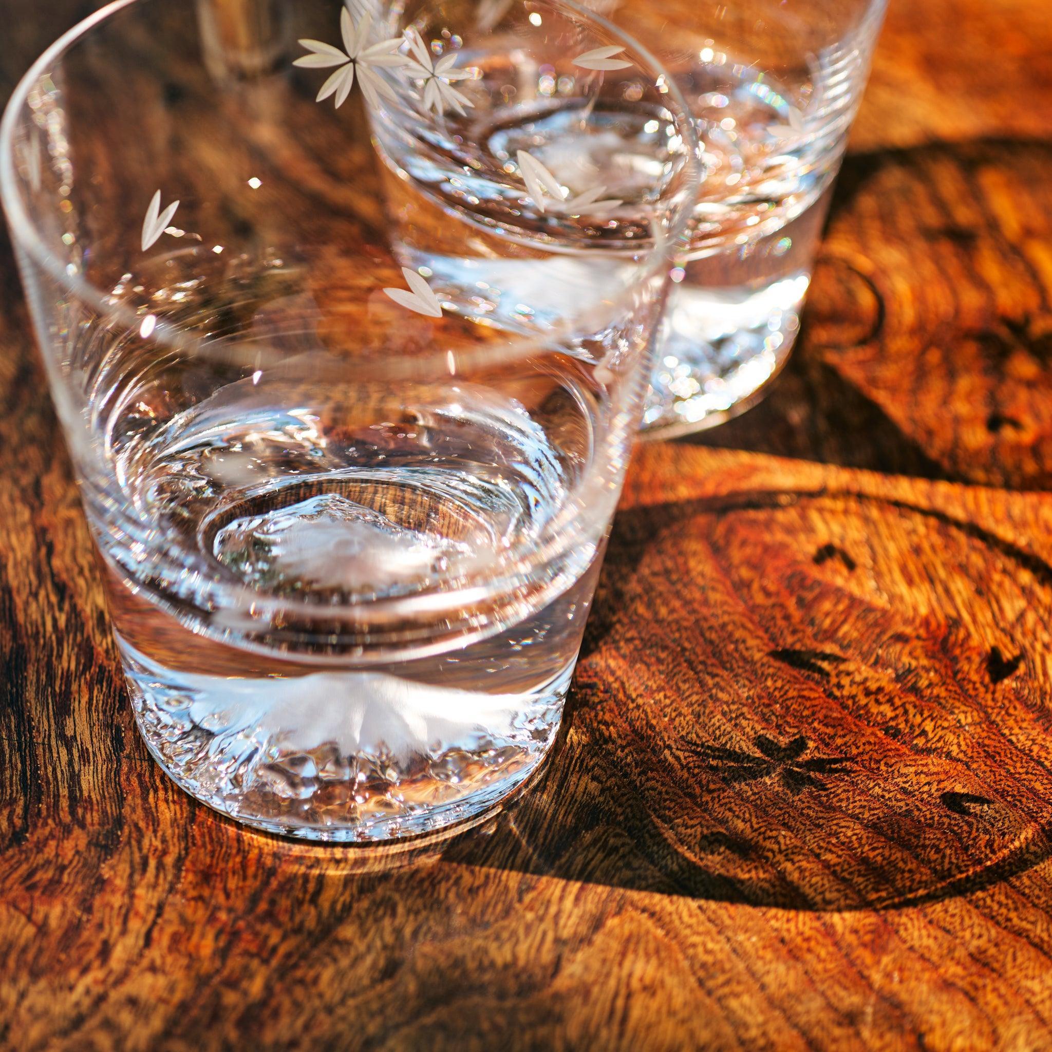Tajima Mount Fuji Rocks Glass Set with Cherry Blossom Design - Japanese Whiskey Glasses for Cocktails, Bourbon & Scotch - Perfect for Home Bar, Gifts & Japanese Culture Enthusiasts