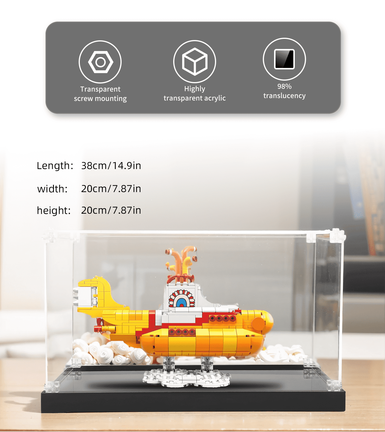 Official LEGO The Beatles Yellow Submarine 21306 Display Case - Premium Acrylic Showcase for Collectible LEGO Sets - Perfect for Home, Office, or Gift Display