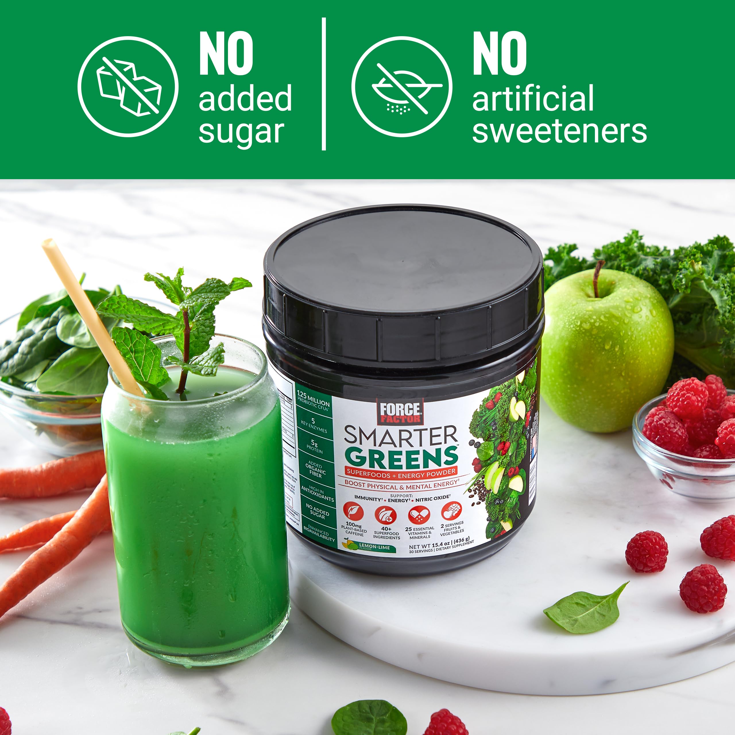 Force Factor Smarter Greens Superfoods & Energy Powder - Boost Energy, Improve Digestion & Gut Health | Supports Bloating Relief with Digestive Enzymes, Probiotics & Prebiotics | Lemon Lime Flavor, 90 Servings | Perfect for Post-Workout Recovery & Daily Wellness