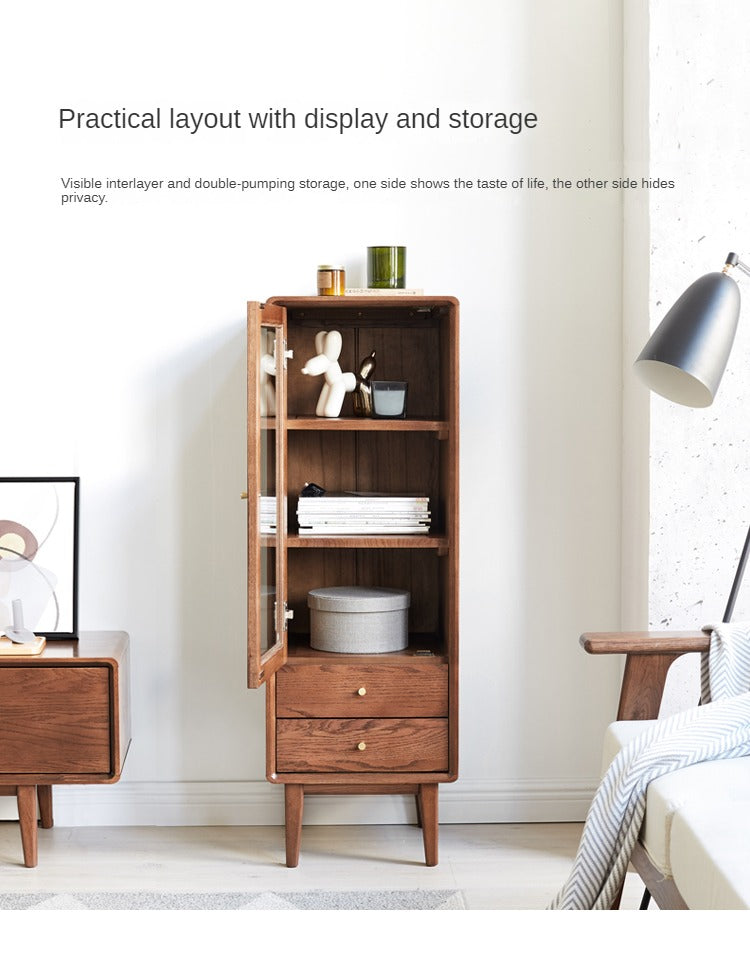 Solid Oak Wood Side Cabinet - Walnut Finish | Rustic Home Decor for Living Room, Bedroom & Entryway Storage