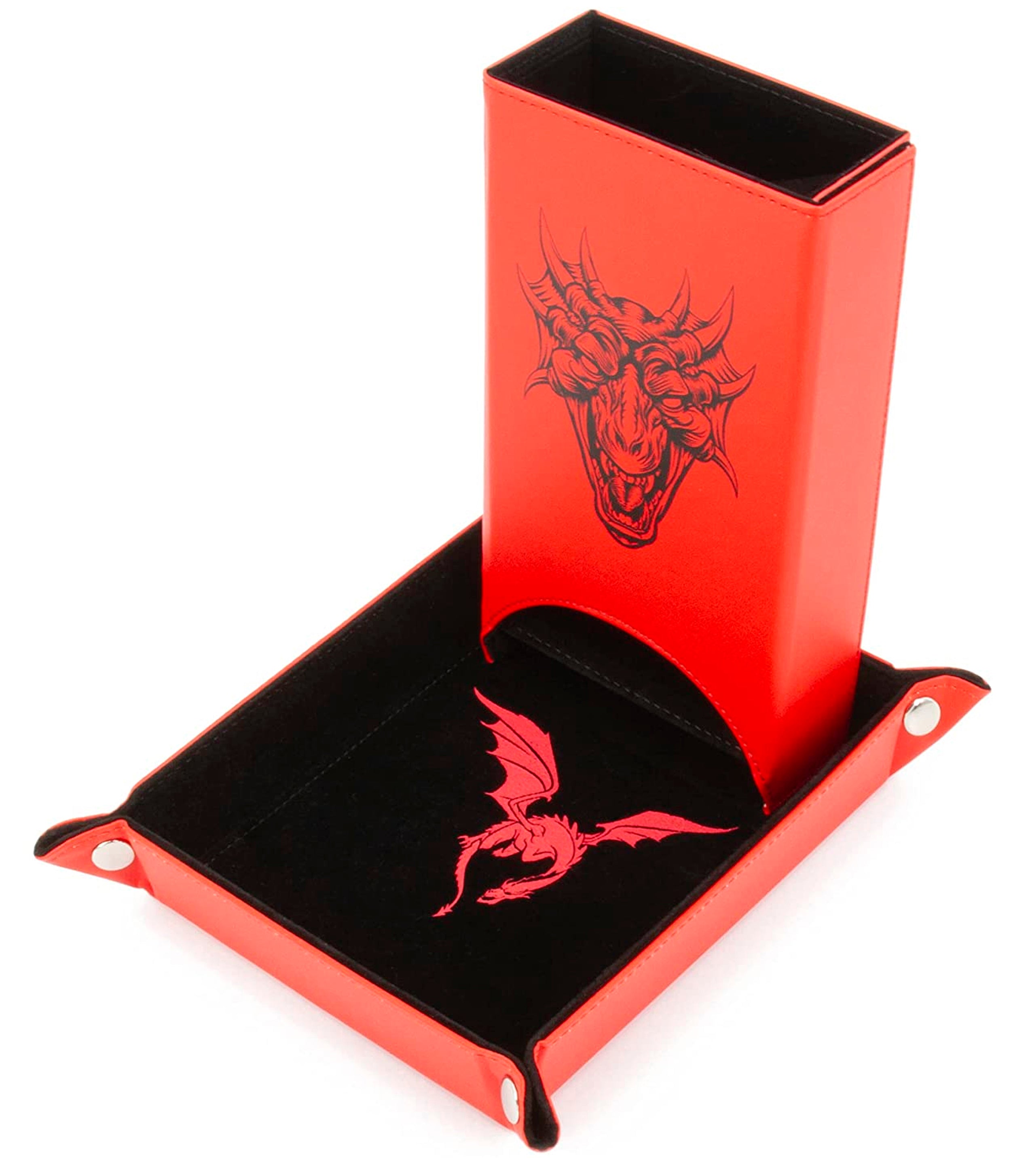 CASEMATIX Portable Folding Dice Tower with Non-Scratch Felt Interior - 8 Auto Dice Roller & Tray for Fair Random Rolls (Red) - Perfect for D&D, Board Games & RPG Adventures