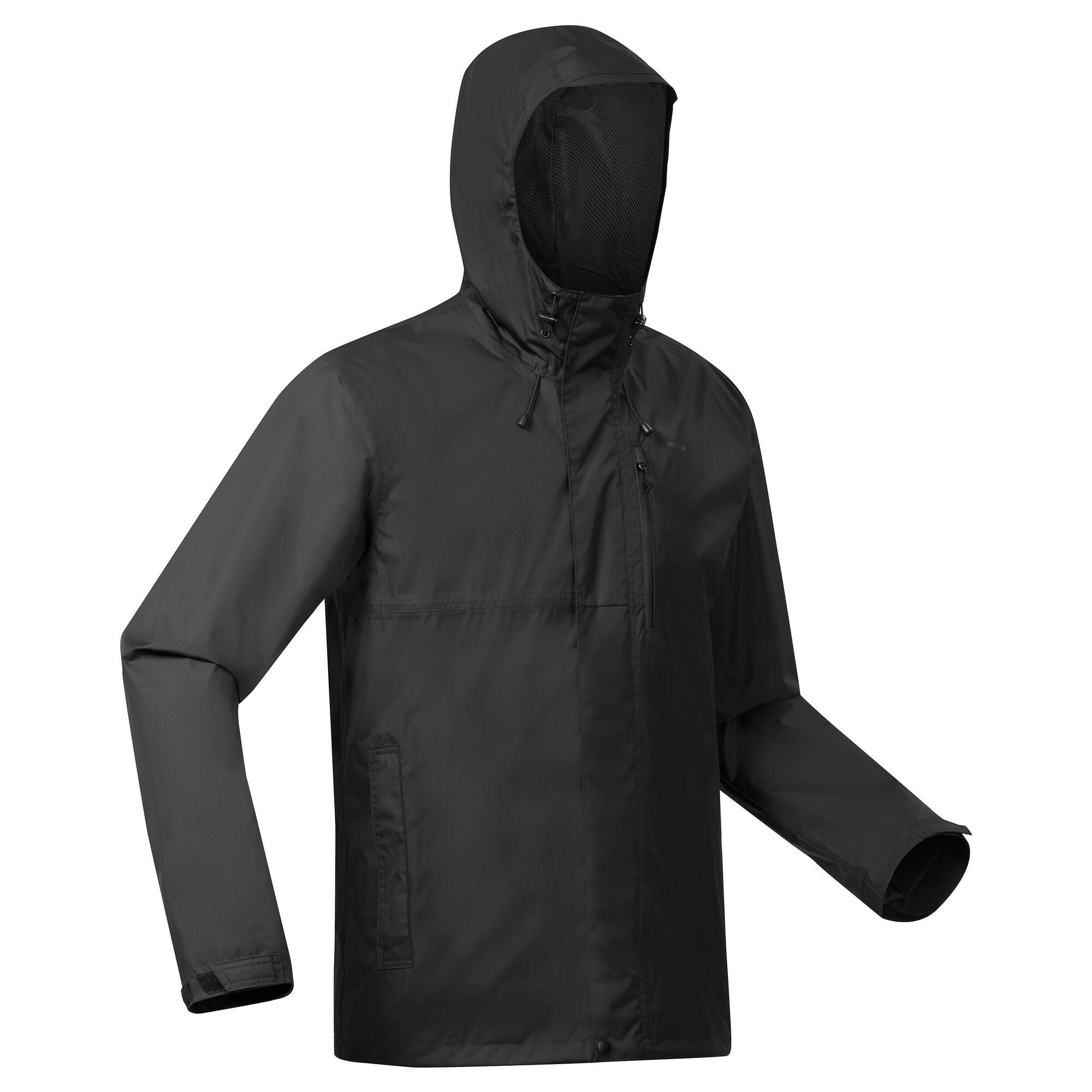 Quechua Men's NH500 Waterproof Rain Jacket - Lightweight Windproof Hiking Jacket for Outdoor Adventures & Travel