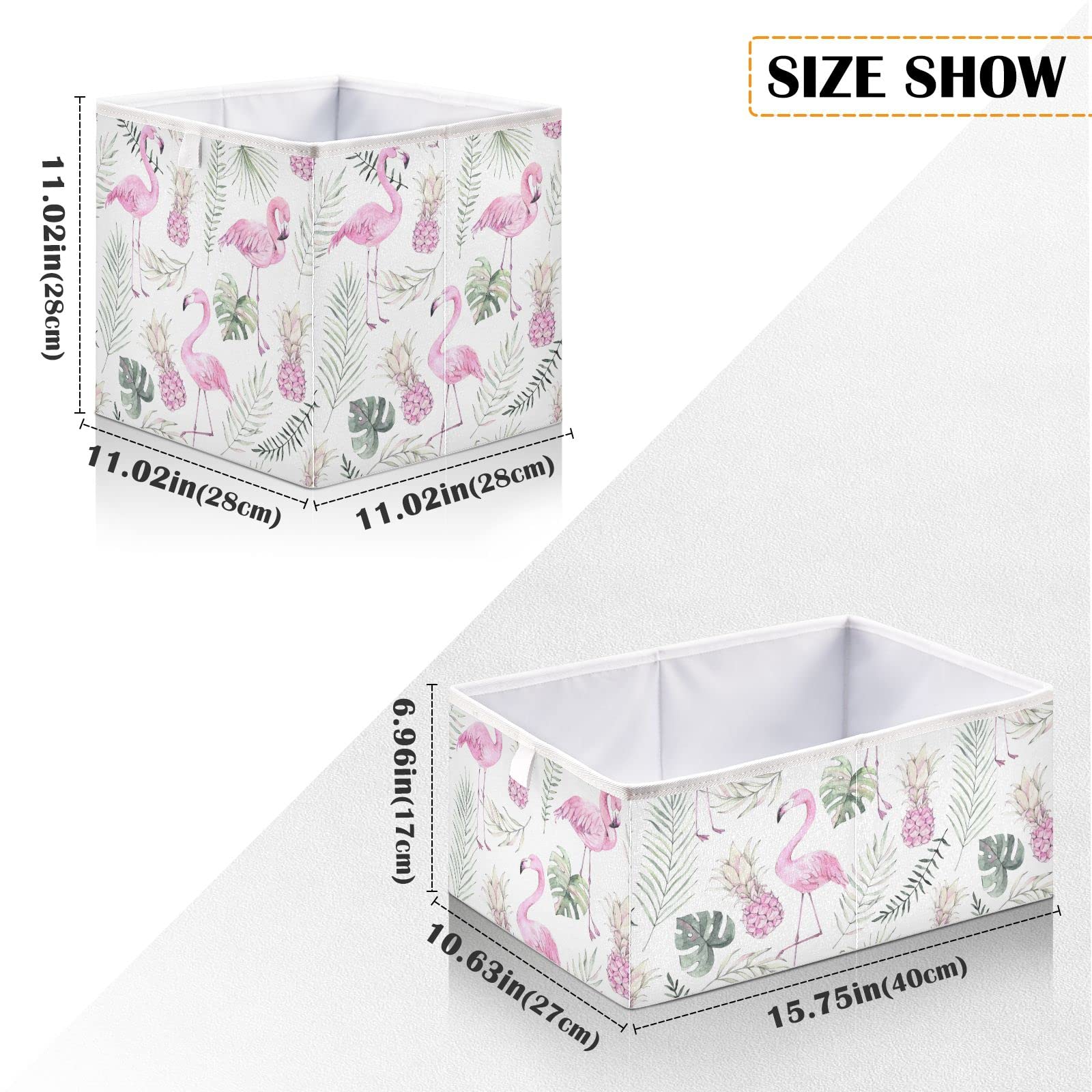 DOMIKING Flamingo Pineapple Storage Bins - Foldable Fabric Shelf Baskets with Sturdy Handles for Closet, Bedroom & Bathroom Organization - Linen Closet Organizer Boxes & Cubes (11 Inch) - Perfect for Kids Room, Laundry Room & Home Decor