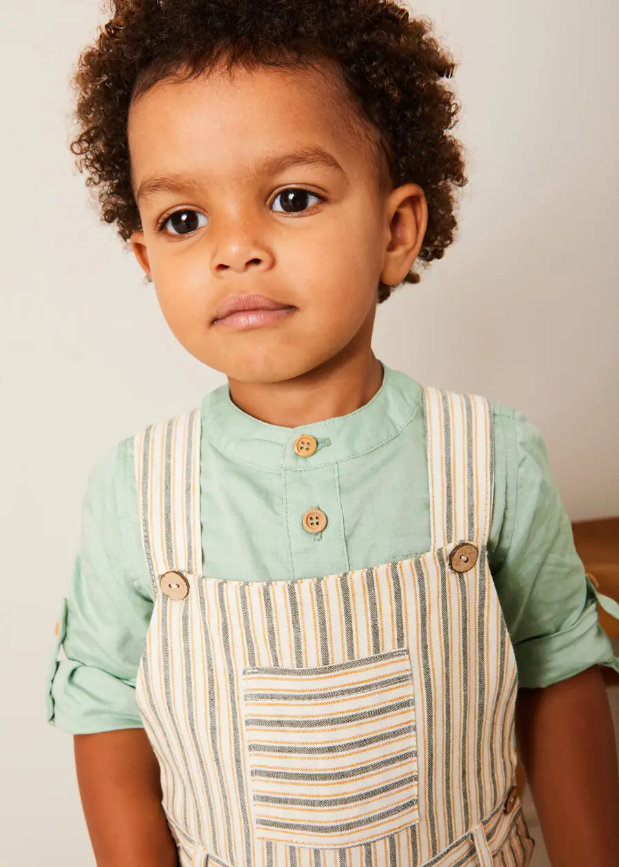 **Green Striped Pocket Front Dungarees for Kids (18 Months - 4 Years) | Comfortable & Stylish Toddler Overalls for Playtime & Outdoor Adventures**