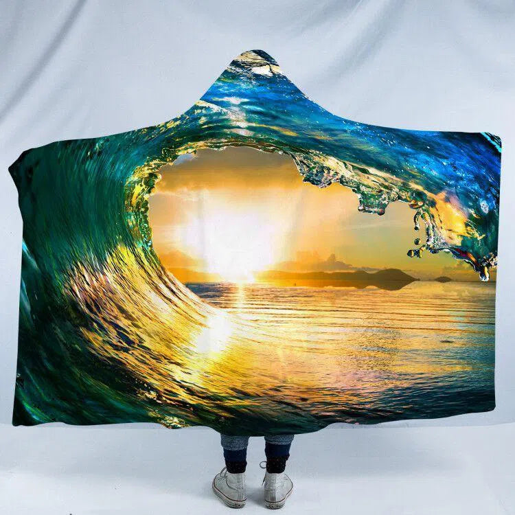 Eye of the Ocean Cozy Hooded Blanket - Soft Fleece Wearable Blanket for Adults & Teens - Perfect for Lounging, Movie Nights & Outdoor Camping