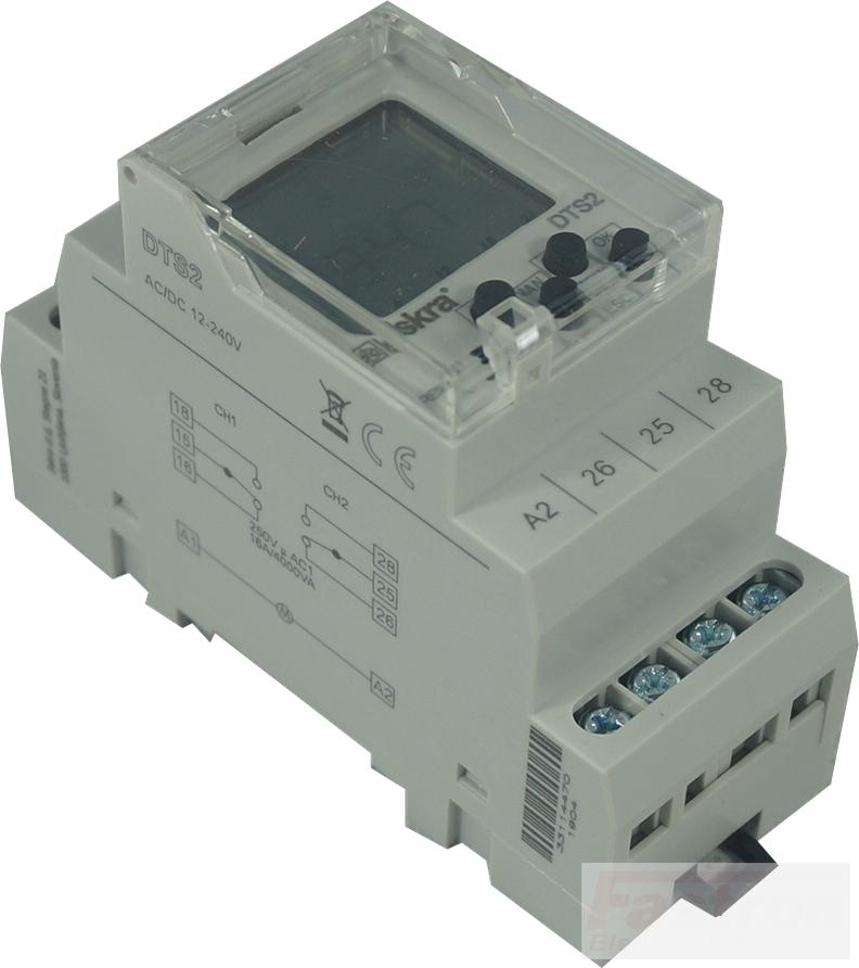 DTS 2 UNI V1 Dual Digital Time Switch - Daily/Weekly/Monthly Programmable Timer with 12-240V AC/DC Power Supply, 16A SPST CO Relays (2x) - Perfect for Home Automation, Lighting Control & HVAC Systems