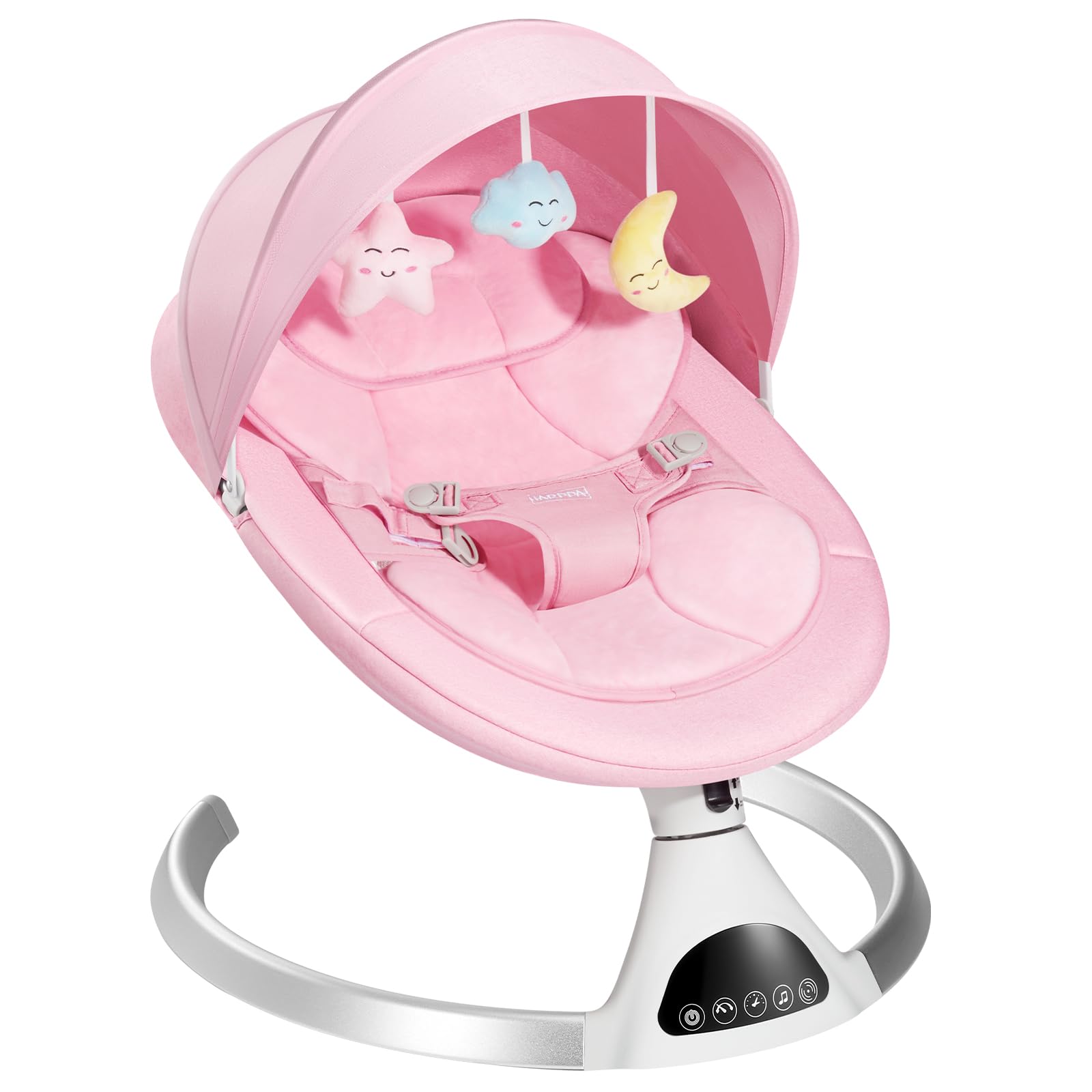 HARPPA Electric Baby Swing for Infants & Toddlers - Portable Motorized Bluetooth Baby Swing with 12 Lullabies & Music Speaker - Newborn Swing for Boys & Girls (Pink) - Perfect for Nursery, Travel & Soothing Fussy Babies