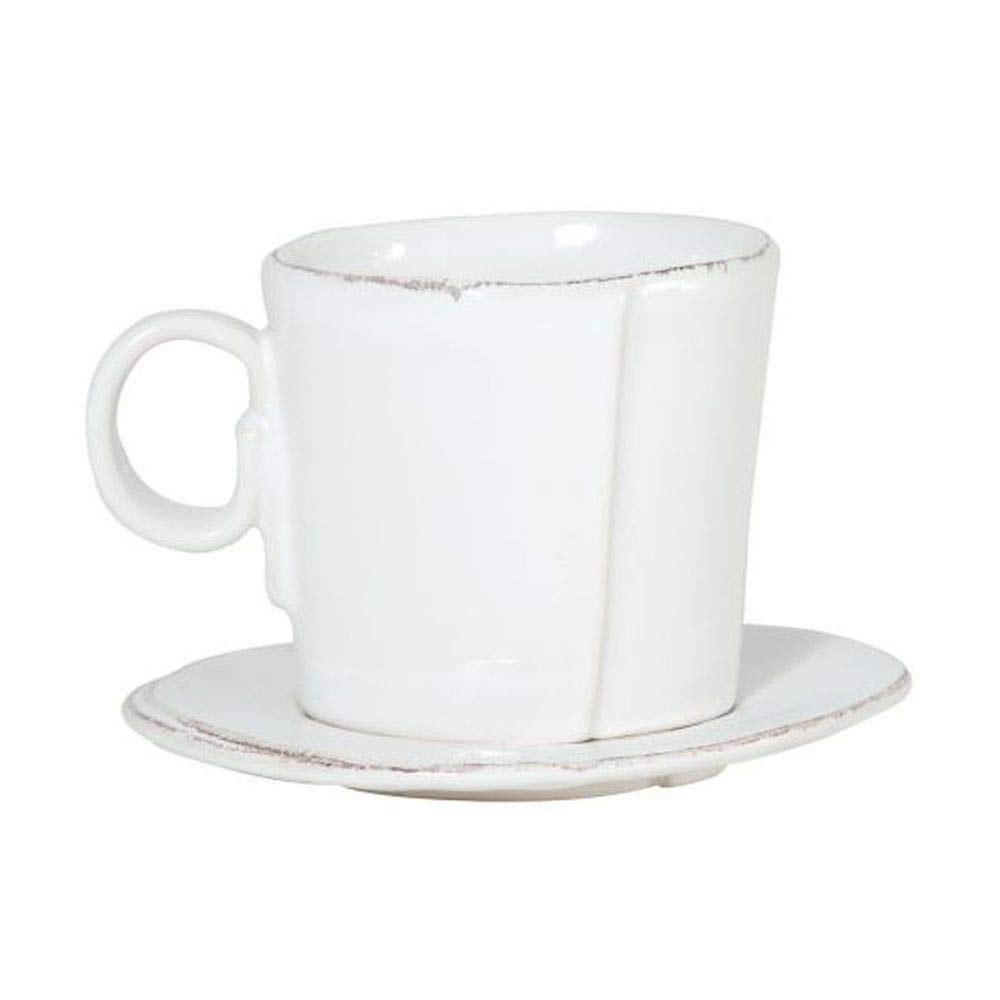 Vietri Lastra White Espresso Cup & Saucer Set - 4 oz Ceramic Coffee Cups - Dishwasher Safe Italian Coffee Dishes - Perfect for Home, Cafe & Restaurant Use