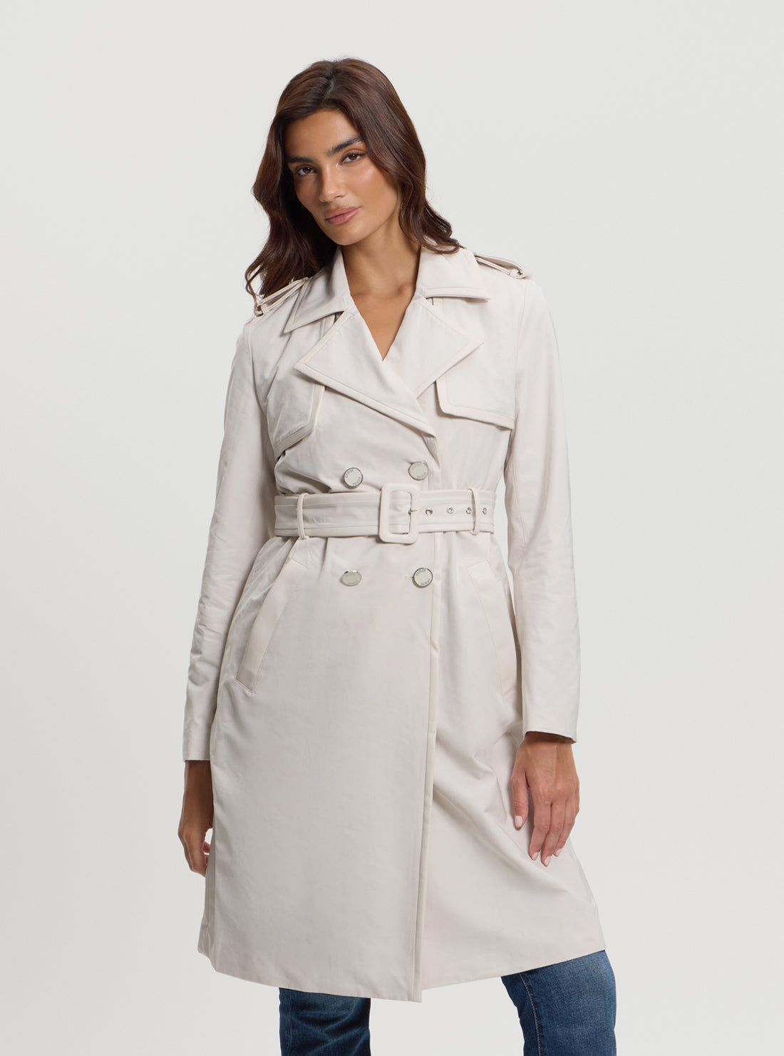 Beige Jenny Trench Coat for Women - Classic Long Waterproof Raincoat with Belt | Perfect for Office, Travel & Fall Fashion