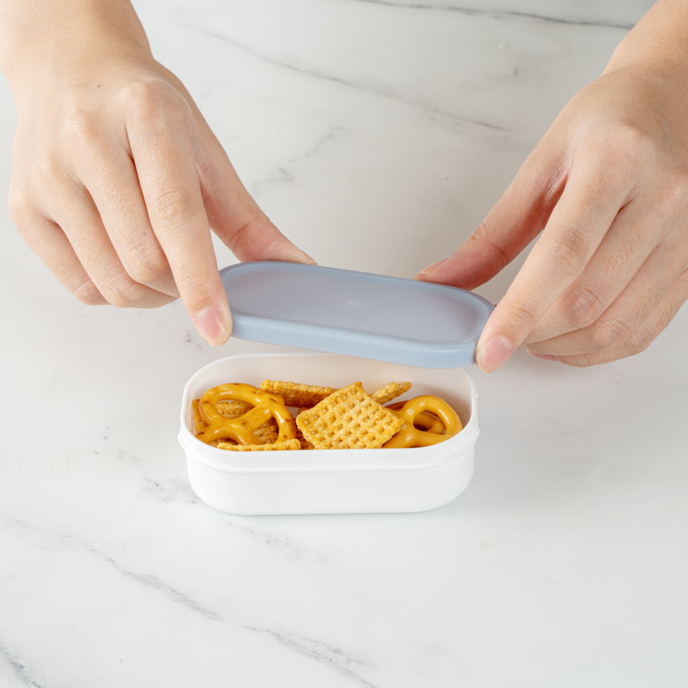 Bento Tek 3oz White Buddha Box Snack & Sauce Containers with Blue Lids (4-Pack) – Perfect for Lunch Boxes, Meal Prep, and On-the-Go Snacks | 3.75