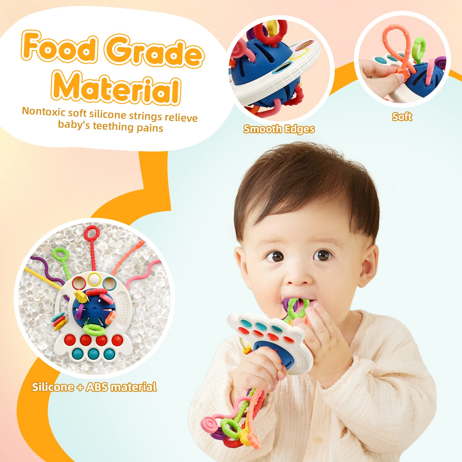 Montessori Baby Teething Toys for 6-12 Months - Soft Sensory Chew Toys for Infants | Travel & Educational Learning Toys for 1-2 Year Old Toddlers | Perfect Birthday Gift for Boys & Girls | Great for Soothing Sore Gums & Airplane Entertainment