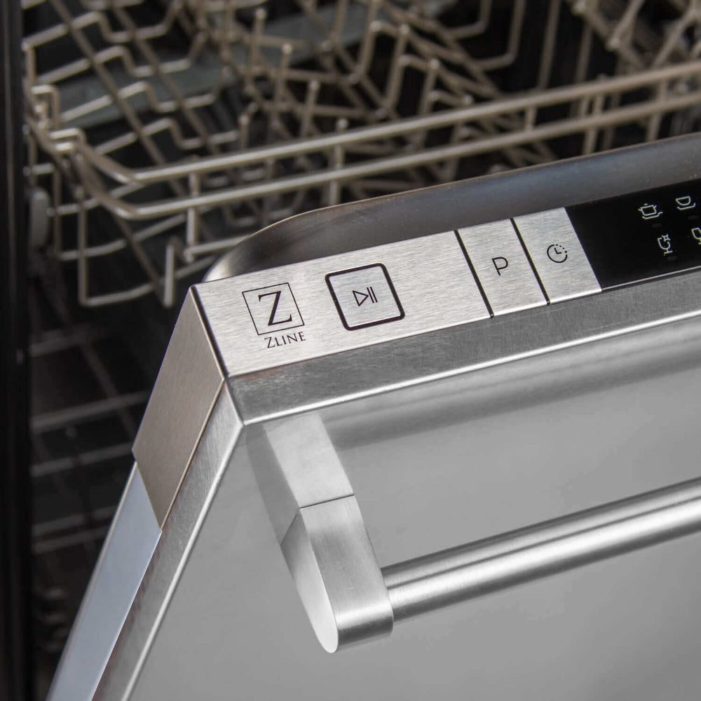 ZLINE 24 Inch Built-In Dishwasher with Satin Stainless Steel Panel & Tub, Traditional Handle, 52dB - Quiet Operation for Modern Kitchens | Perfect for Small Families & Open-Concept Homes