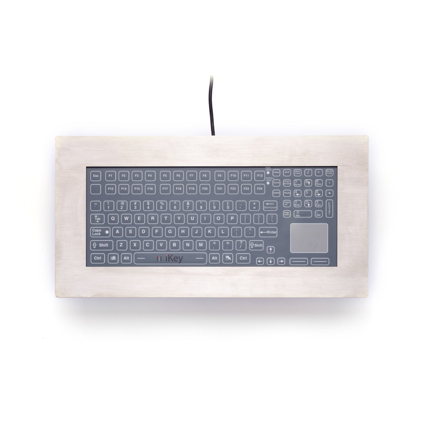 iKey Stainless Steel Panel Mount Membrane Keyboard with Touchpad - Waterproof & Durable for Industrial, Medical, and Harsh Environment Use