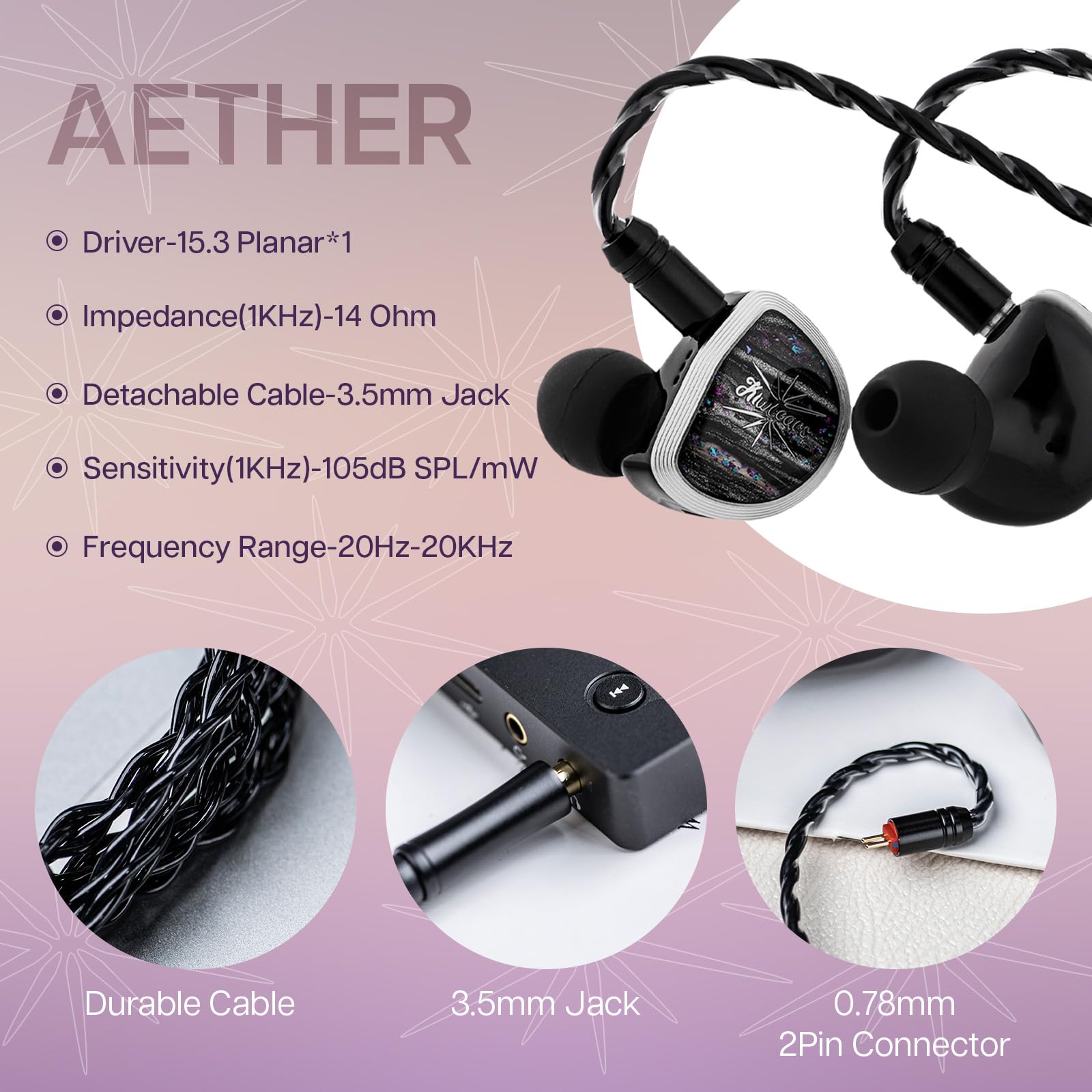 Linsoul Kiwi Ears Aether HiFi Wired IEM Earphones - 15.3mm Large Planar Driver In-Ear Monitors with 2Pin Detachable Cable for Audiophiles, Musicians & Gamers | Perfect for Studio Recording, Live Performances & Competitive Gaming