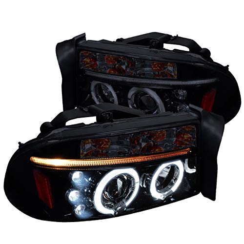 Spec-D Tuning 2LHP-DAK97G-TM Smoked Lens Projector Headlights for Dodge Dakota & Durango - Dual Halo LED DRL Lights - Upgrade Your Truck or SUV for Night Driving & Off-Road Adventures