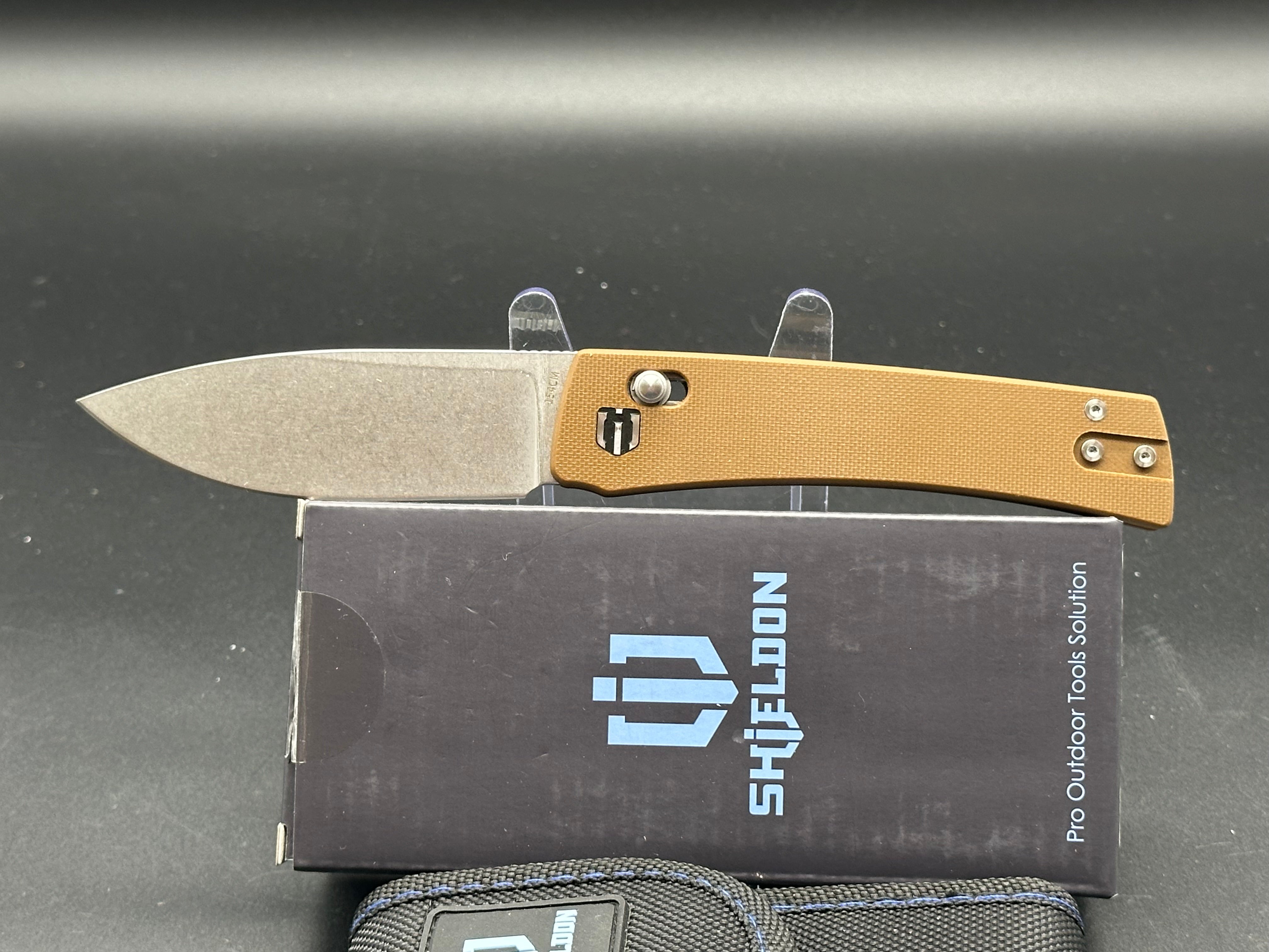 SHIELDON KITE Pocket Knife - 154CM Stainless Steel Blade with Brown G10 Handle - Compact EDC Folding Knife for Outdoor, Camping & Everyday Carry