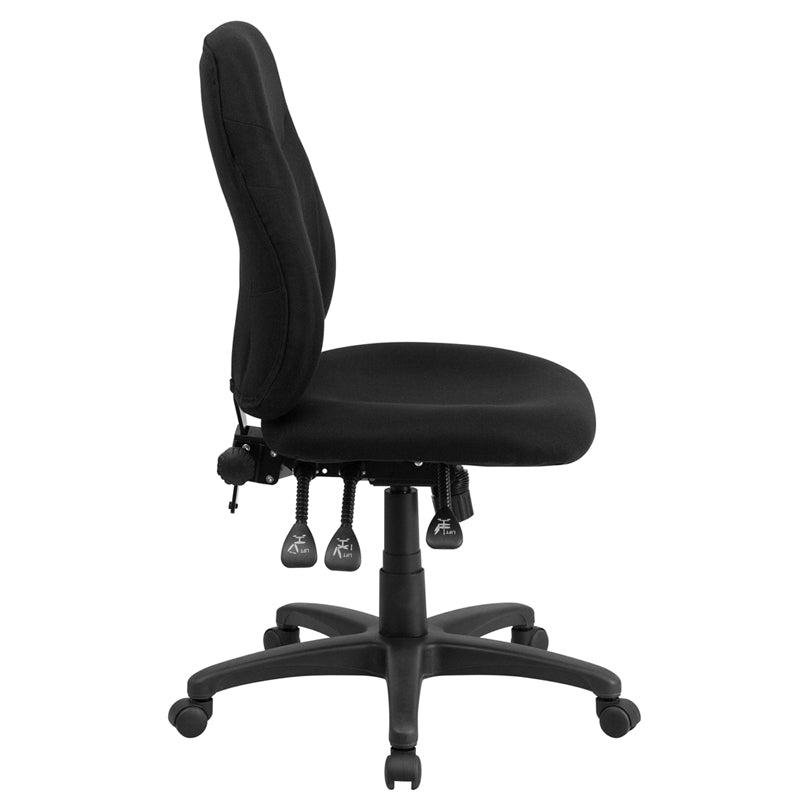 FLASH Brandy Mid Back Black Fabric Ergonomic Office Chair - Adjustable Swivel Task Chair with Lumbar Support for Home & Office Workspace