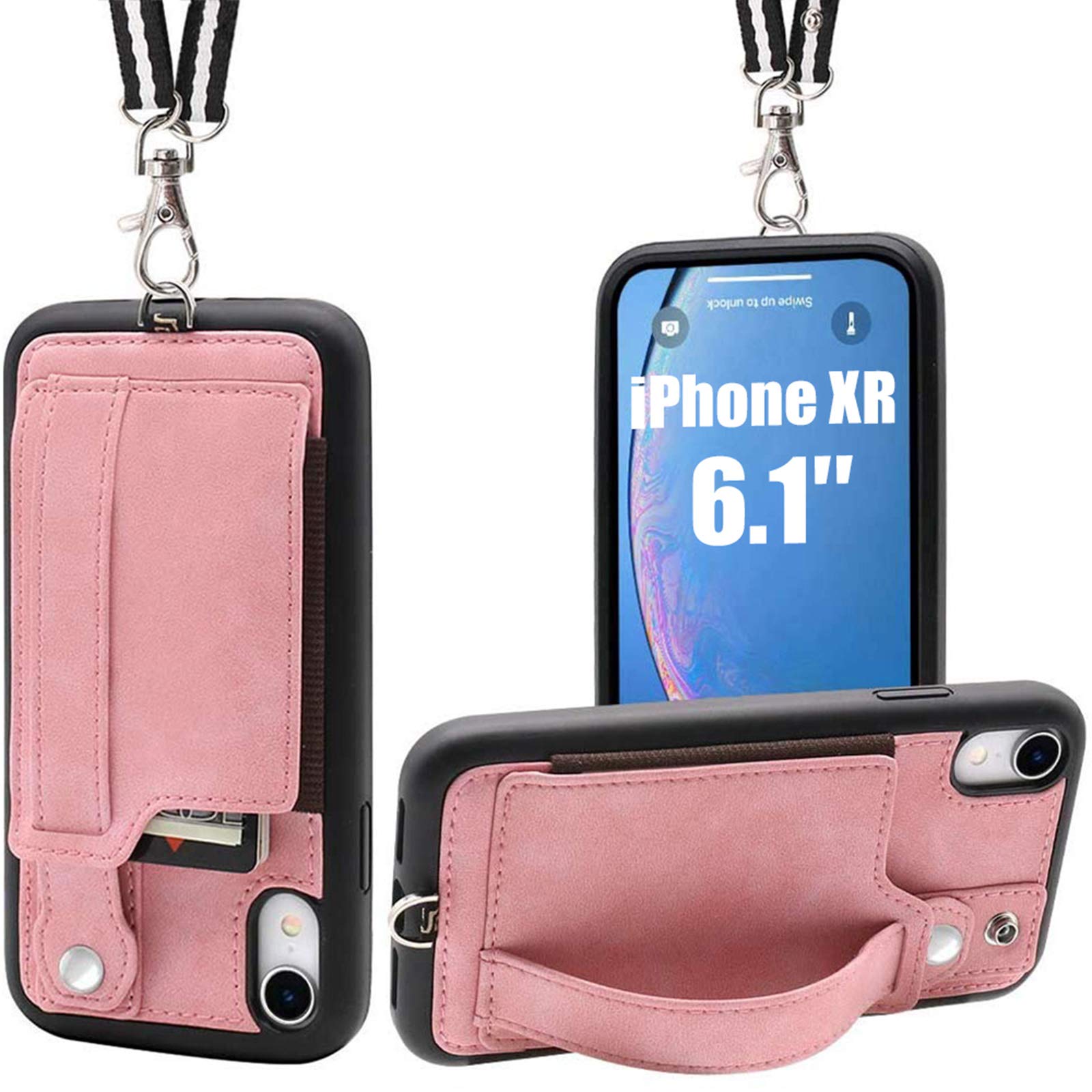 Premium PU Leather iPhone XR Wallet Case with Card Holder & Detachable Lanyard - Protective Stand Cover for iPhone XR 6.1 Inch (2018) (Pink) | Perfect for Travel, Shopping & Everyday Use
