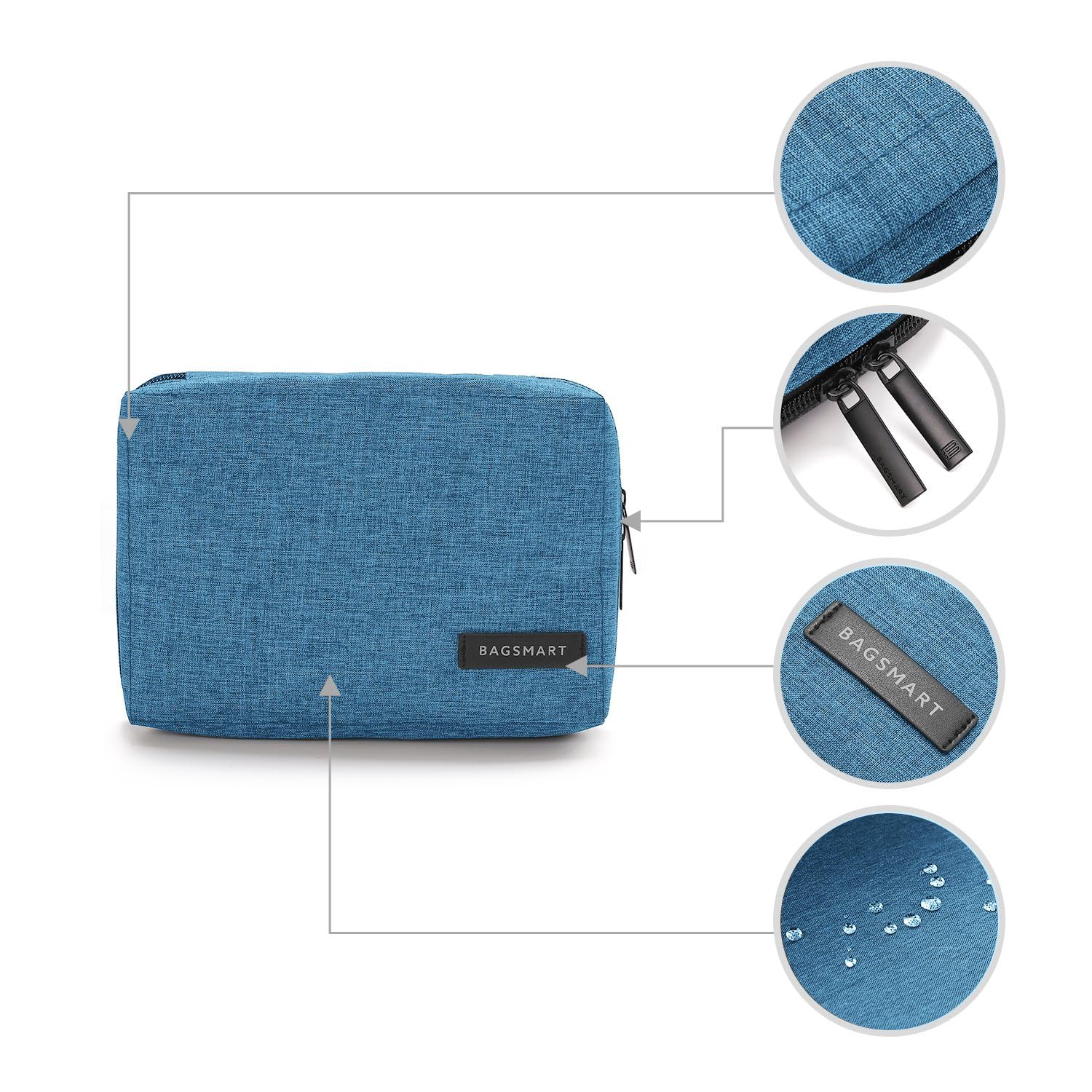 BAGSMART Electronics Organizer Travel Case - Compact Cord Storage Bag for Phone, Charger, SD Card & Travel Essentials - Portable Tech Organizer for Men & Women - Perfect for Business Trips, Vacations & Daily Commute (Blue)