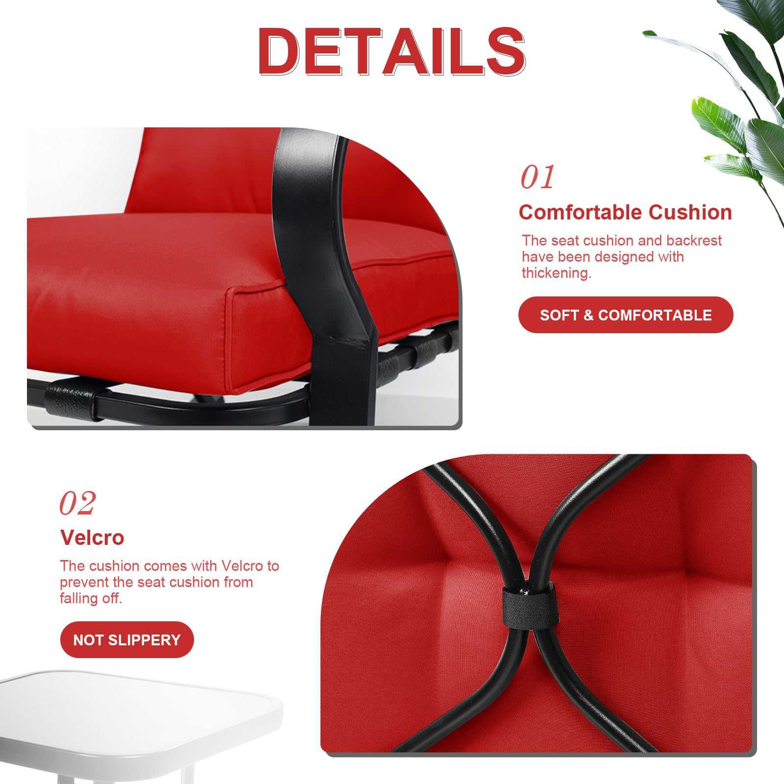 **Crownland 3-Piece Outdoor Rocking Chair Patio Set with Bistro Table & Glass Coffee Table - Black Iron Frame with Thickened Cushions (Red) - Perfect for Garden, Backyard, Porch & Poolside Relaxation**
