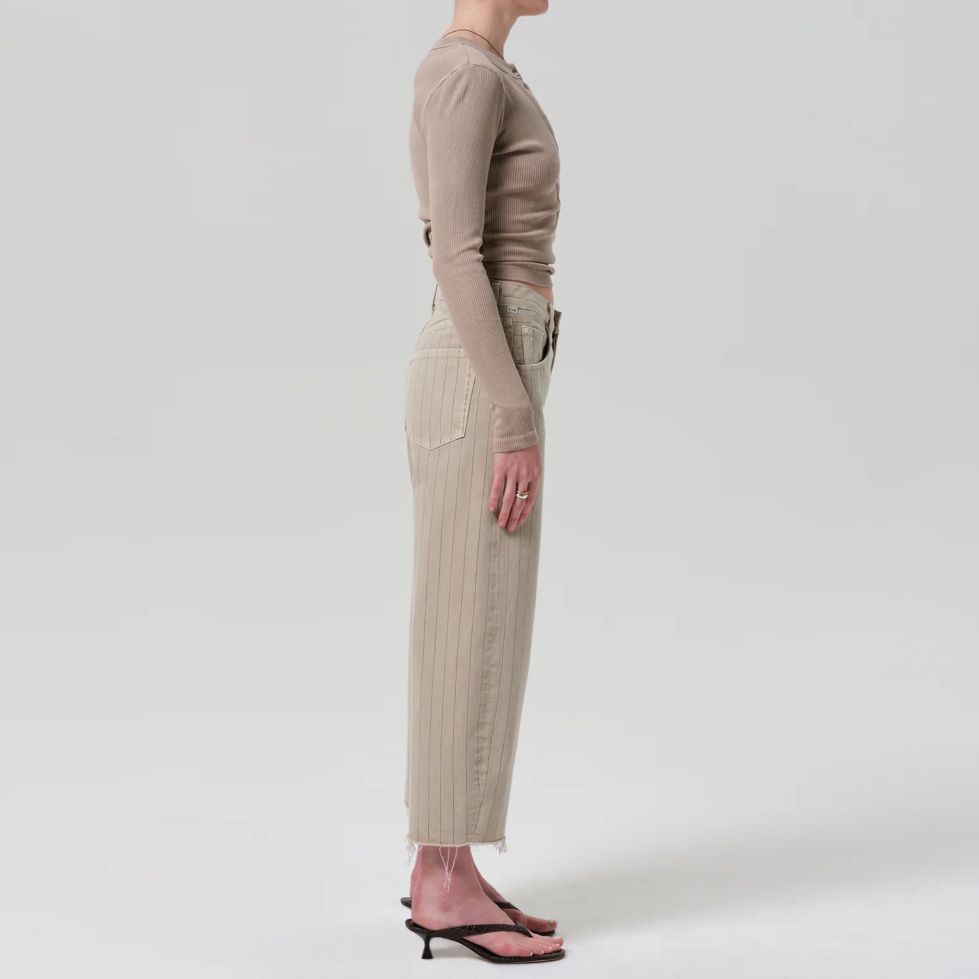 Ayla Raw Hem Crop Top - Natural Tan Stripe Women's Fashion Shirt | Casual Summer Outfit, Beach Wear, Boho Style