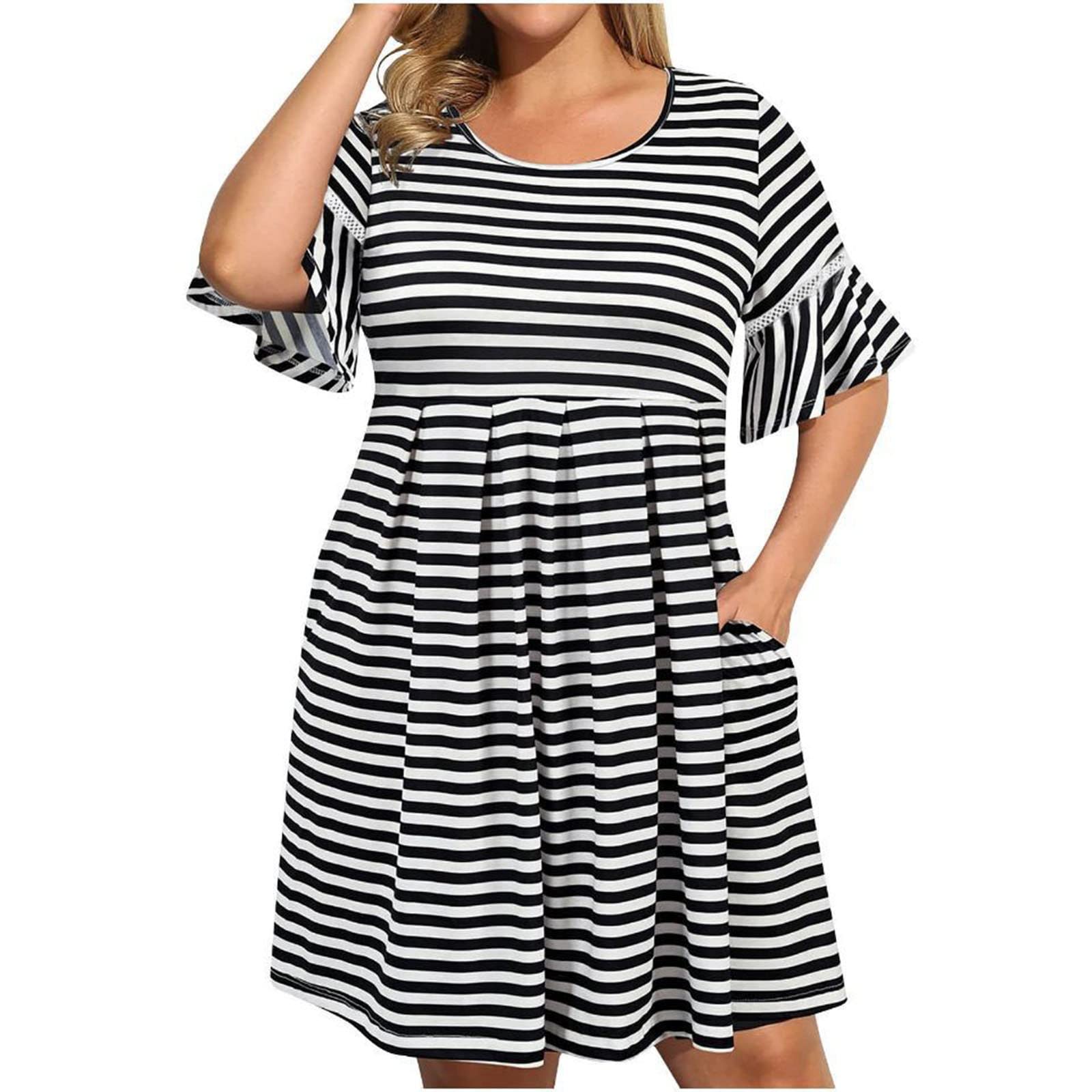 Plus Size Women's Summer Swing Dress - Round Neck Casual Party Dress for Women, Loose & Comfortable for Beach, Vacation, and Outdoor Events
