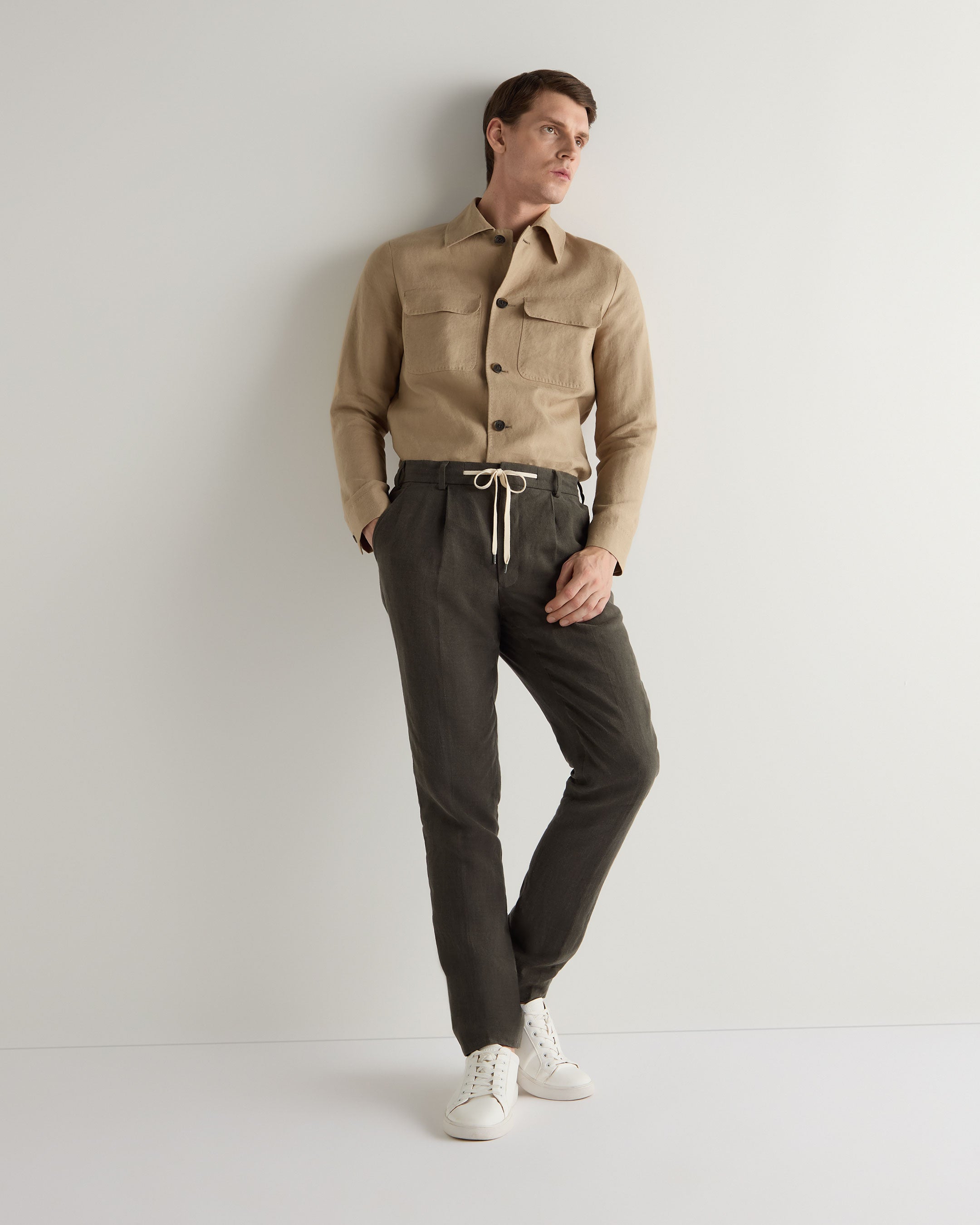 Men's Scala Linen Overshirt in Taupe Brown - Lightweight Summer Casual Shirt for Outdoor Activities and Travel