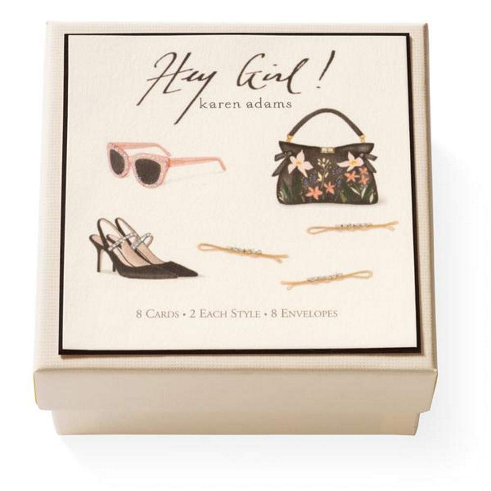 Karen Adams Hey Girl Greeting Cards Set - 8 Assorted Cards with Envelopes | Perfect for Birthdays, Thank You Notes & Friendship Gifts | Thoughtful Stationery for Women