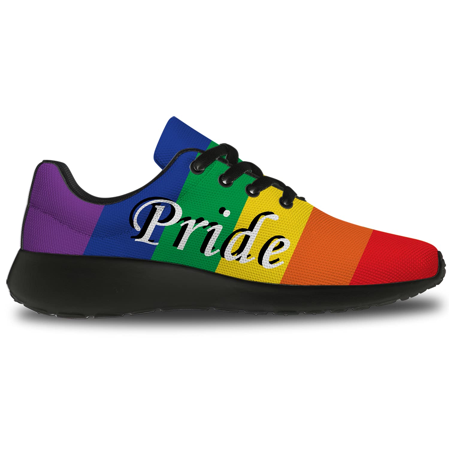 **LGBTQ Pride Running Shoes for Men & Women - Rainbow Flag Sneakers for Walking, Tennis & Casual Wear - Size 10.5 Men/12 Women - Black - Perfect for Pride Parades, Gym & Everyday LGBTQ Support**