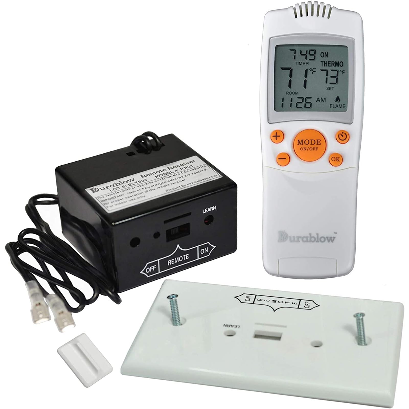 Durablow TR1003 Gas Fireplace Remote Control Kit with LCD Screen - On/Off, Thermostat & Timer for Millivolt Valve & IPI Module | Replaces Wall Switch | Perfect for Home Heating & Fireplace Automation