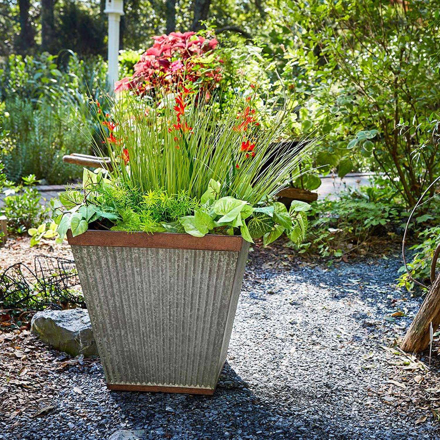 Southern Patio HDR-046851 16 Inch Square Rustic Resin Planter - Indoor/Outdoor Garden Urn Pot for Flowers, Herbs & Plants (2 Pack) - Perfect for Patio, Deck, Balcony & Home Decor
