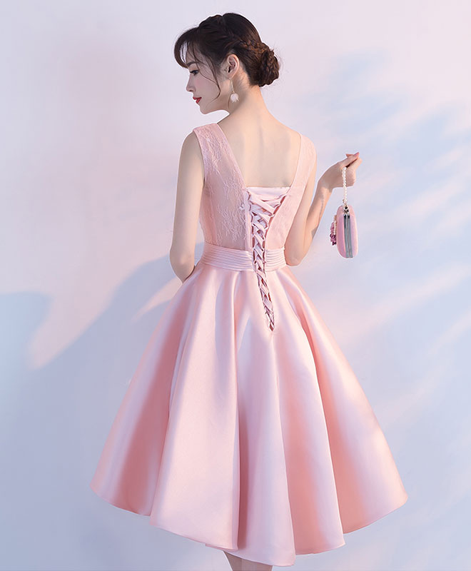 Elegant Pink Lace Short Prom Dress with High-Low Hem - Perfect for Evening Parties, Homecoming & Special Occasions