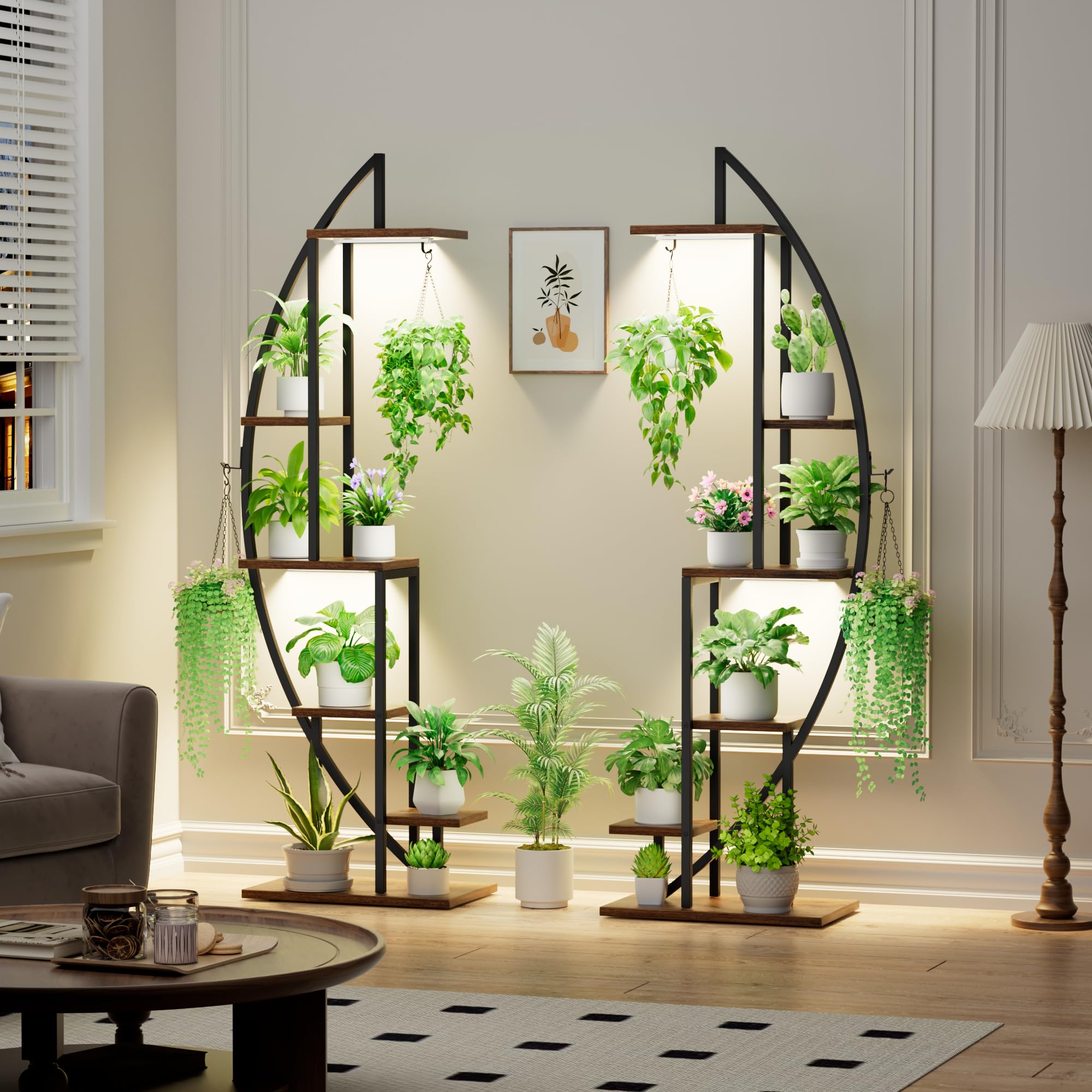 6 Tier Tall Metal Plant Stand with Grow Lights - 63