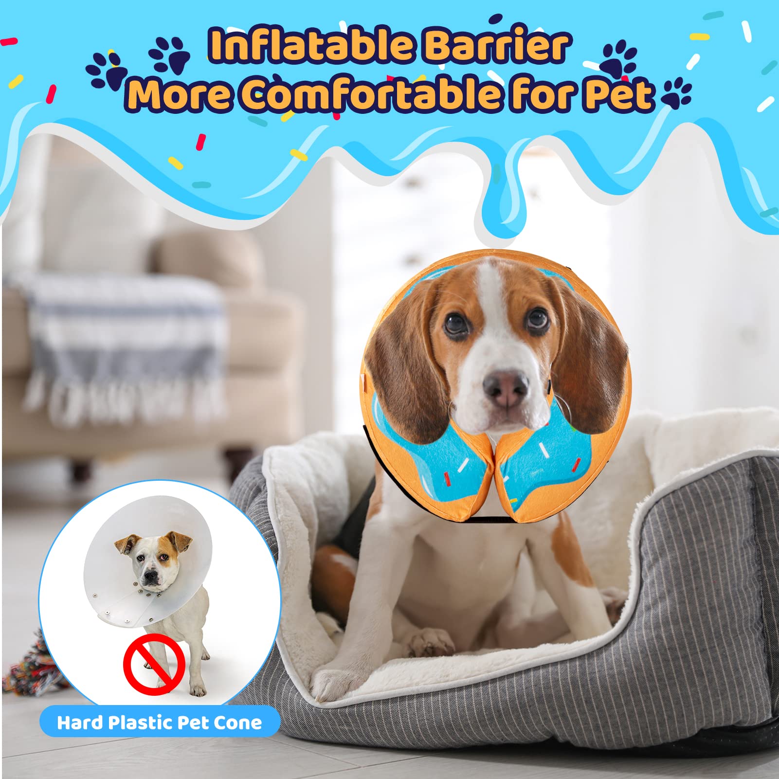 **Grand Line Donut Inflatable Collar for Dogs & Cats - Soft Recovery Cone After Surgery, Protective Pet Neck Collar for Small, Medium & Large Breeds - No Vision Block (Blue, Medium) - Ideal for Post-Surgery, Wound Healing & Pet Comfort**
