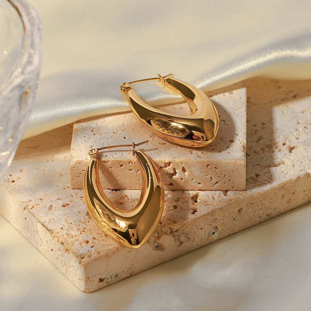 18K Gold Plated French Curve Hoop Earrings for Women - Elegant Dangle Earrings for Party, Wedding & Everyday Wear | JDEH290