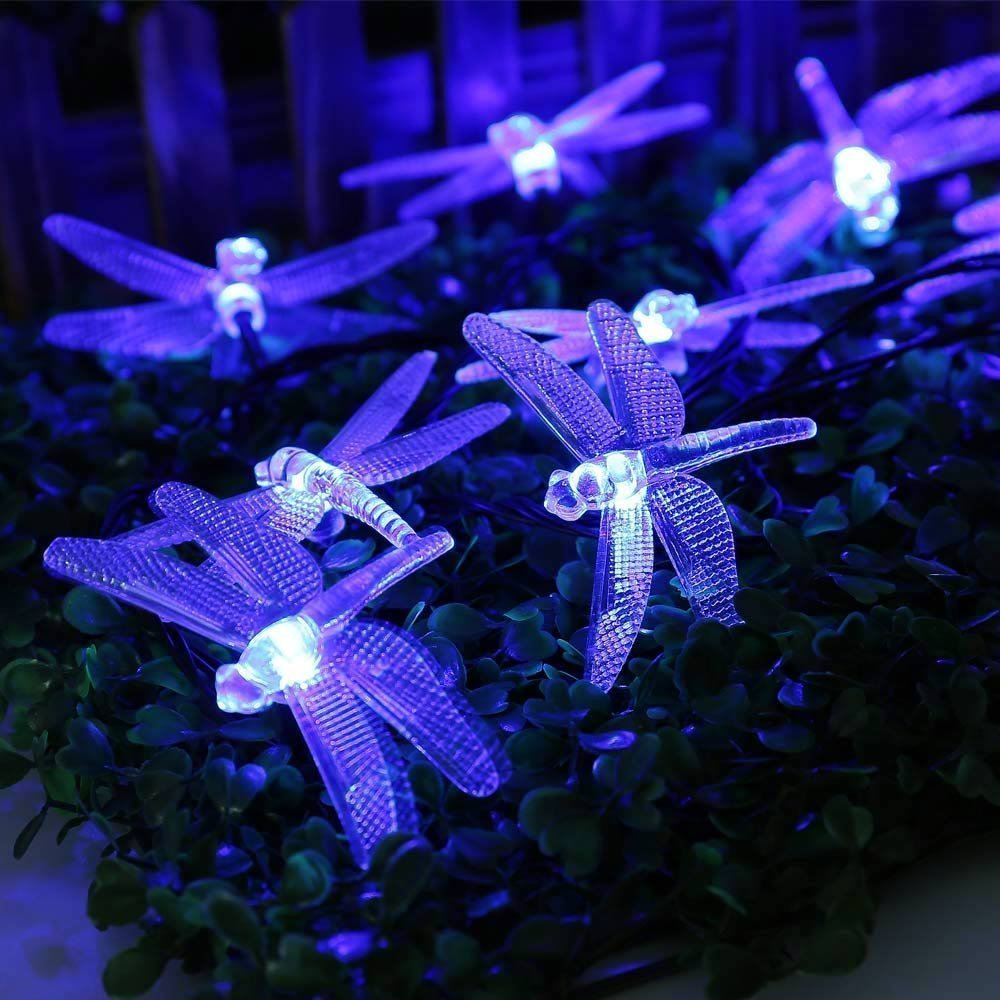 30 LED Solar Dragonfly String Lights - 20FT/6M Outdoor Waterproof Fairy Garden Lights for Christmas, Lawn, Party & Holiday Decorations (Blue) | Perfect for Backyard, Patio, Wedding & Landscape Lighting